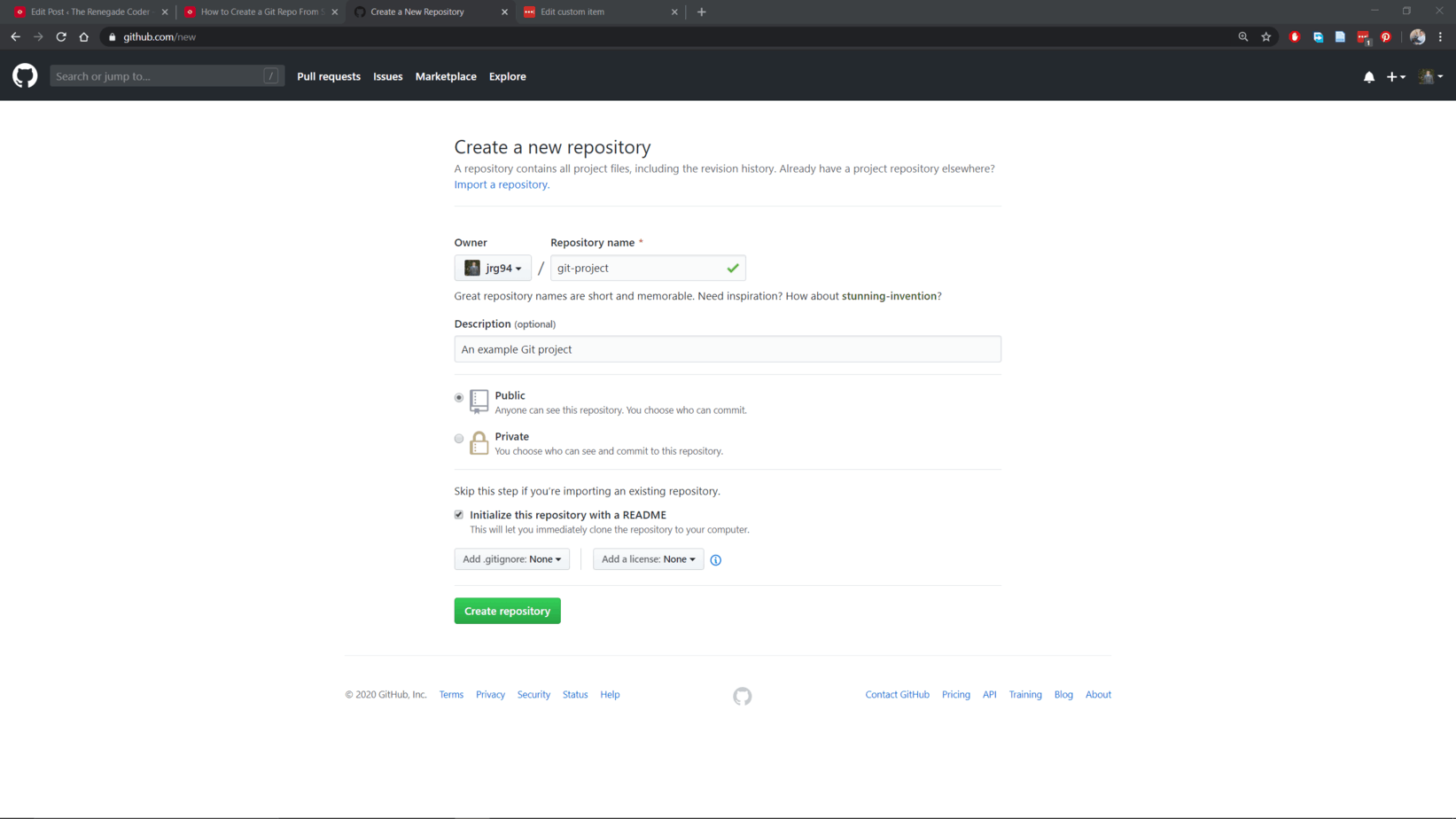 GitHub Website Add New Repository Completed Page