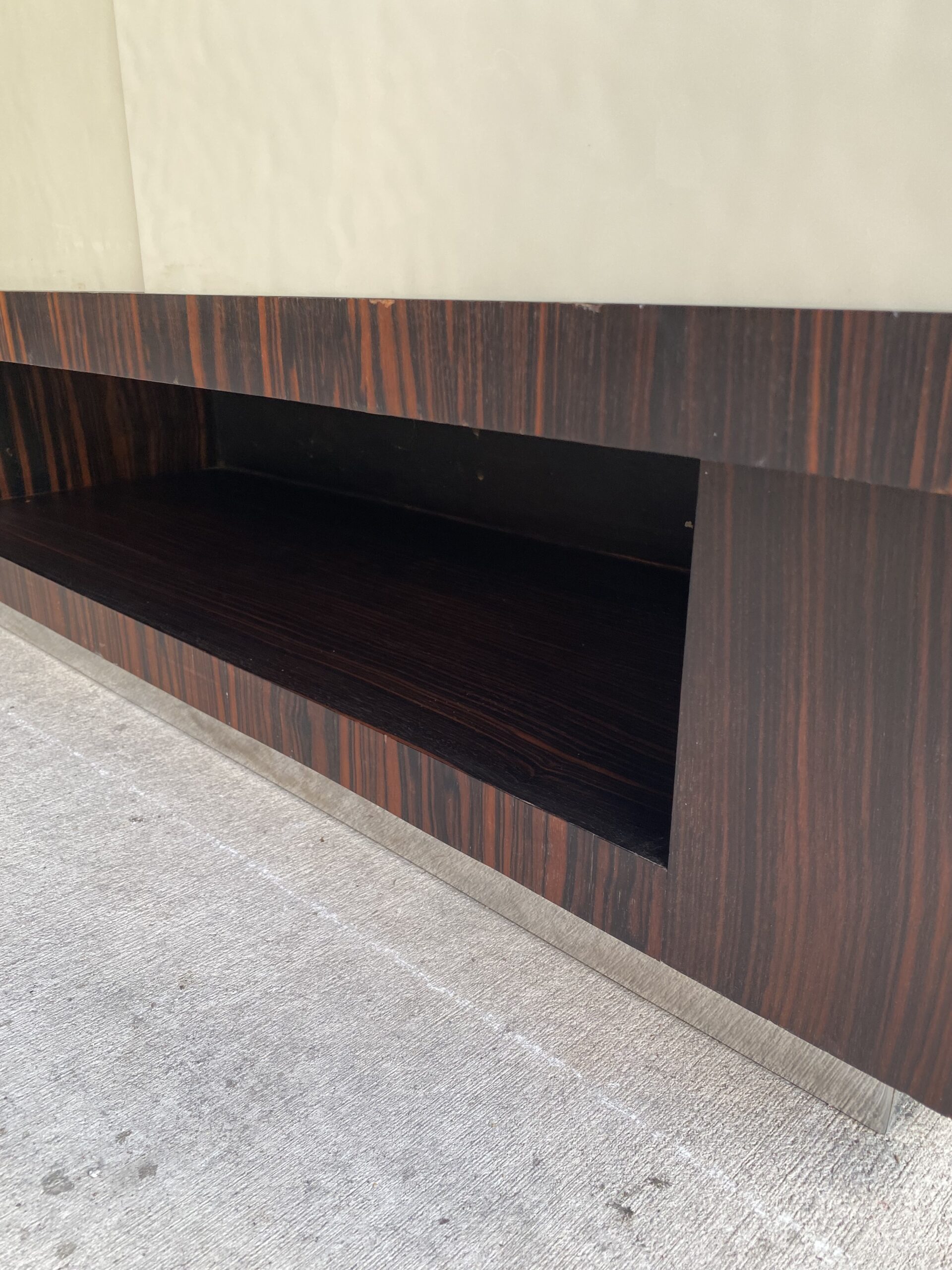Macassar ebony art deco sideboard with white glass doors