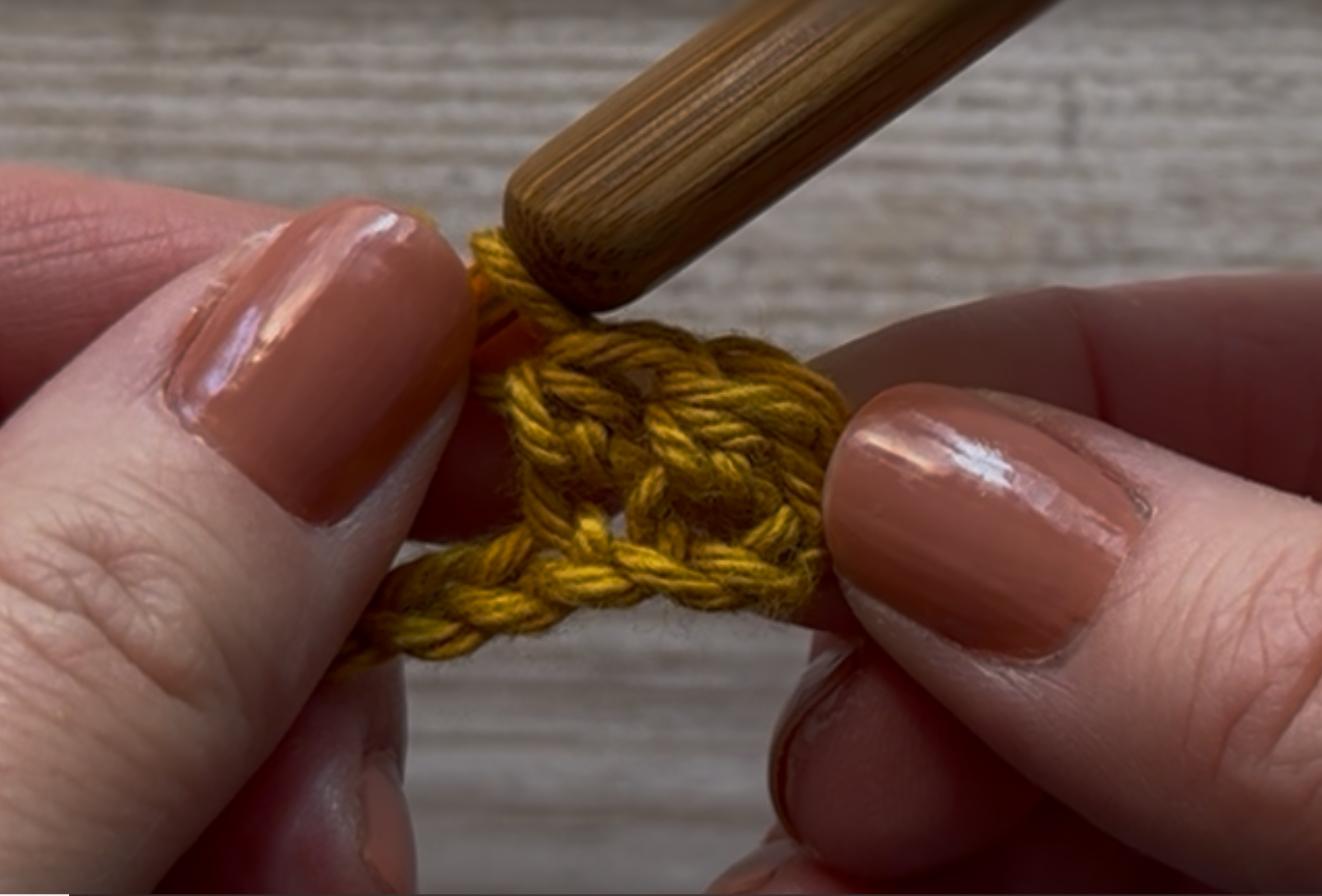 two completed half double crochet stitches