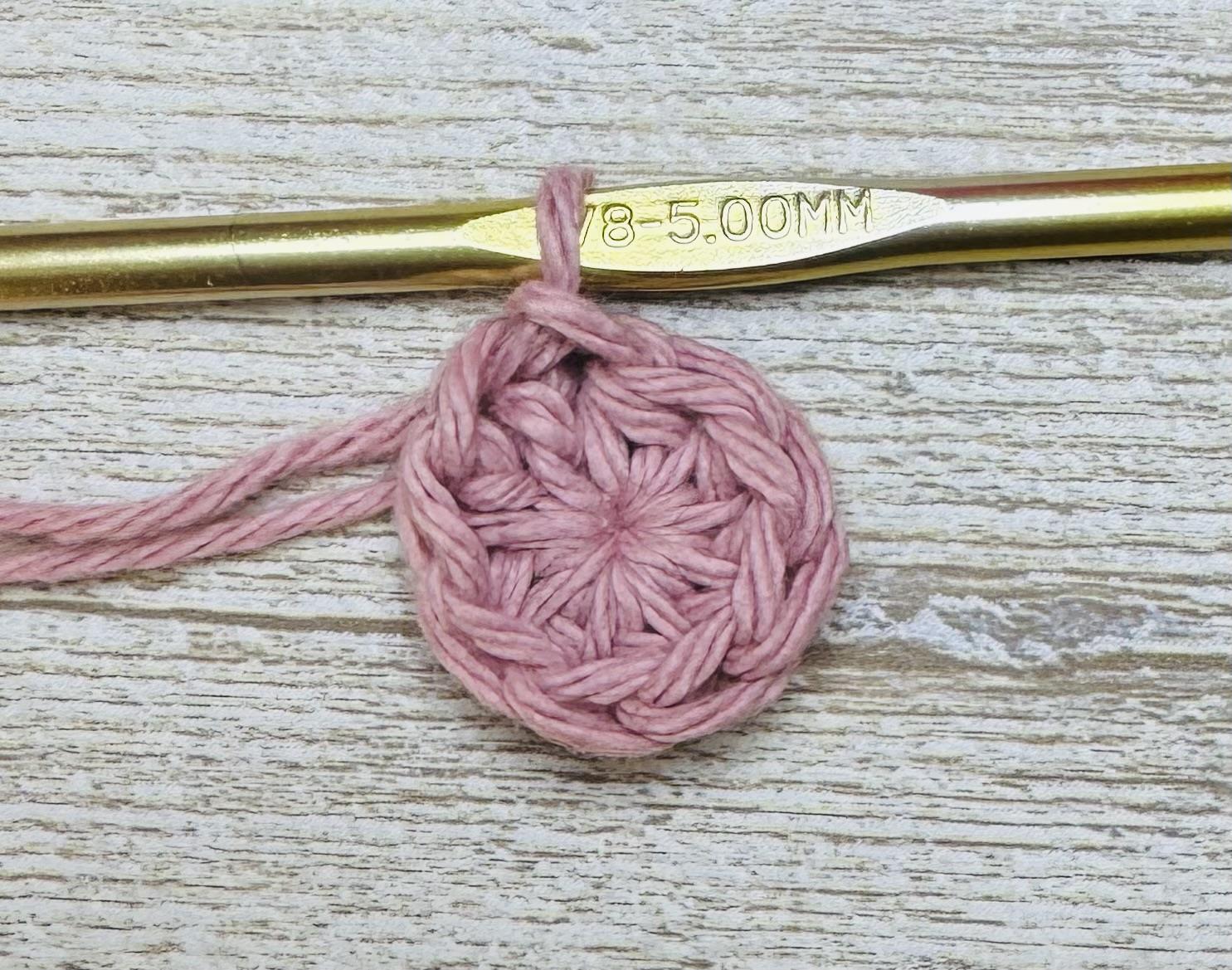 To make a popcorn stitch flower start 8hdc in a magic circle.  Join to first hdc with a Ss.