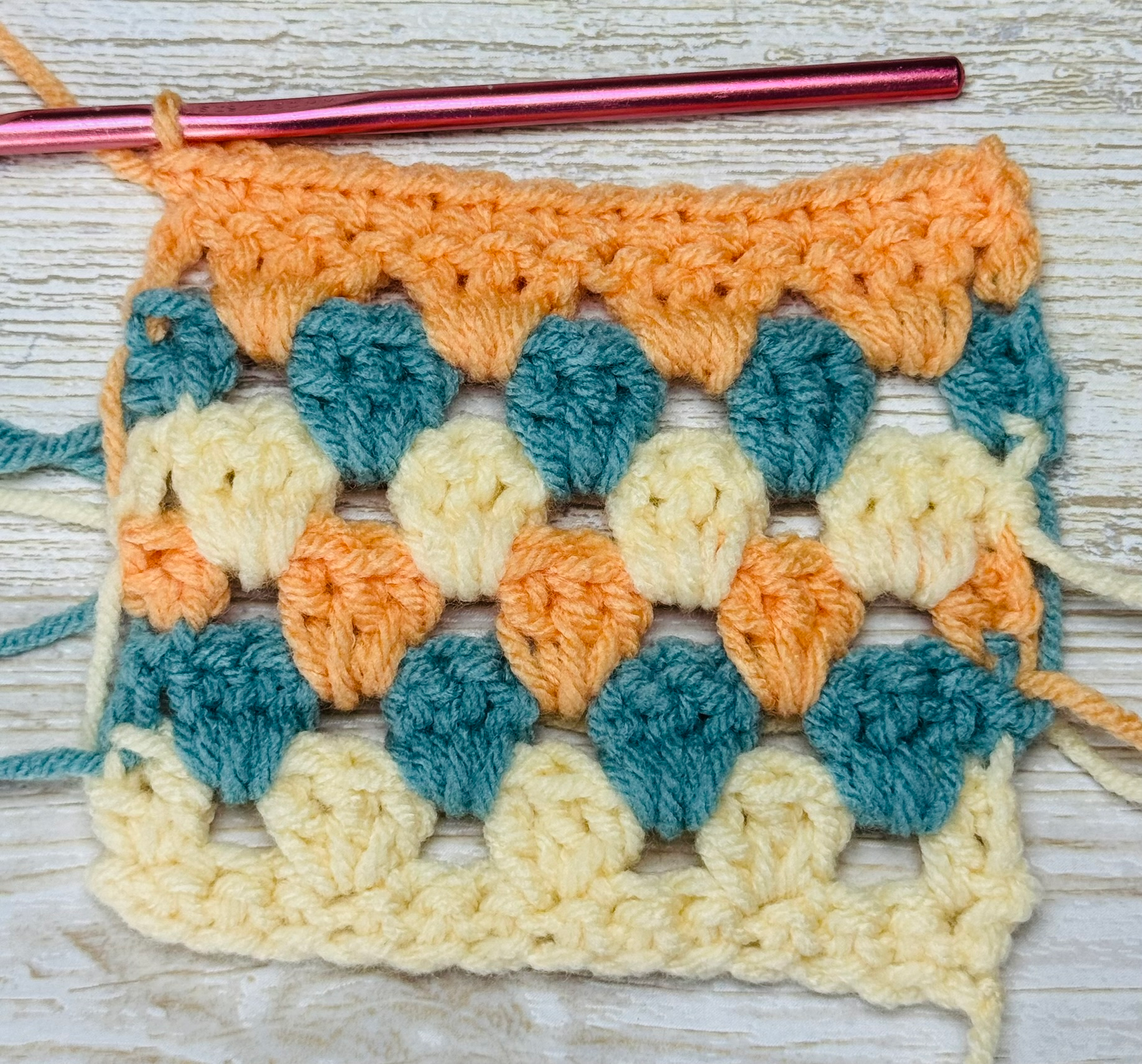 final Row of the granny stripe stitch is a row of sc