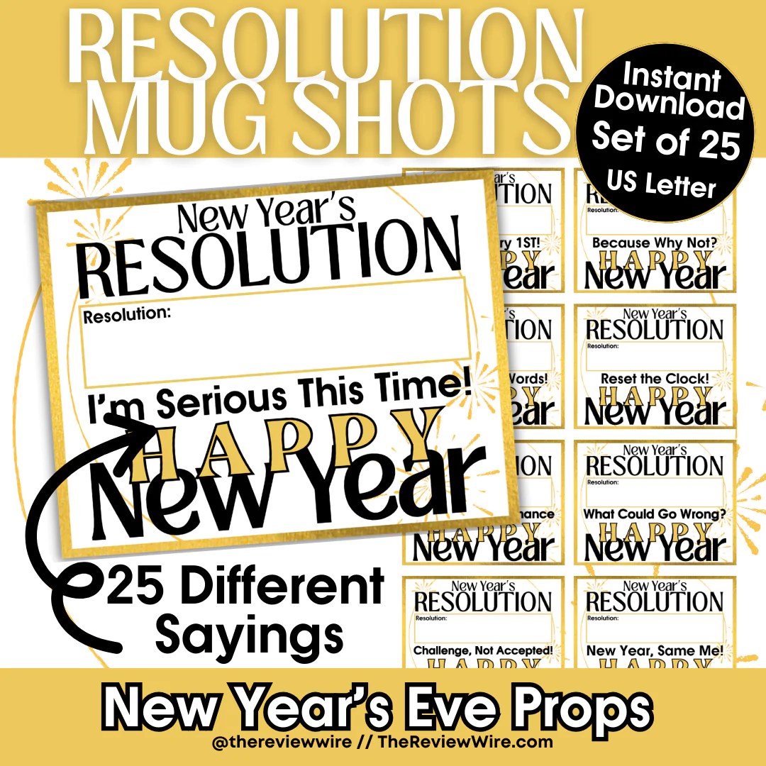 New Year Resolution Party Signs: Mug Shots & Tags