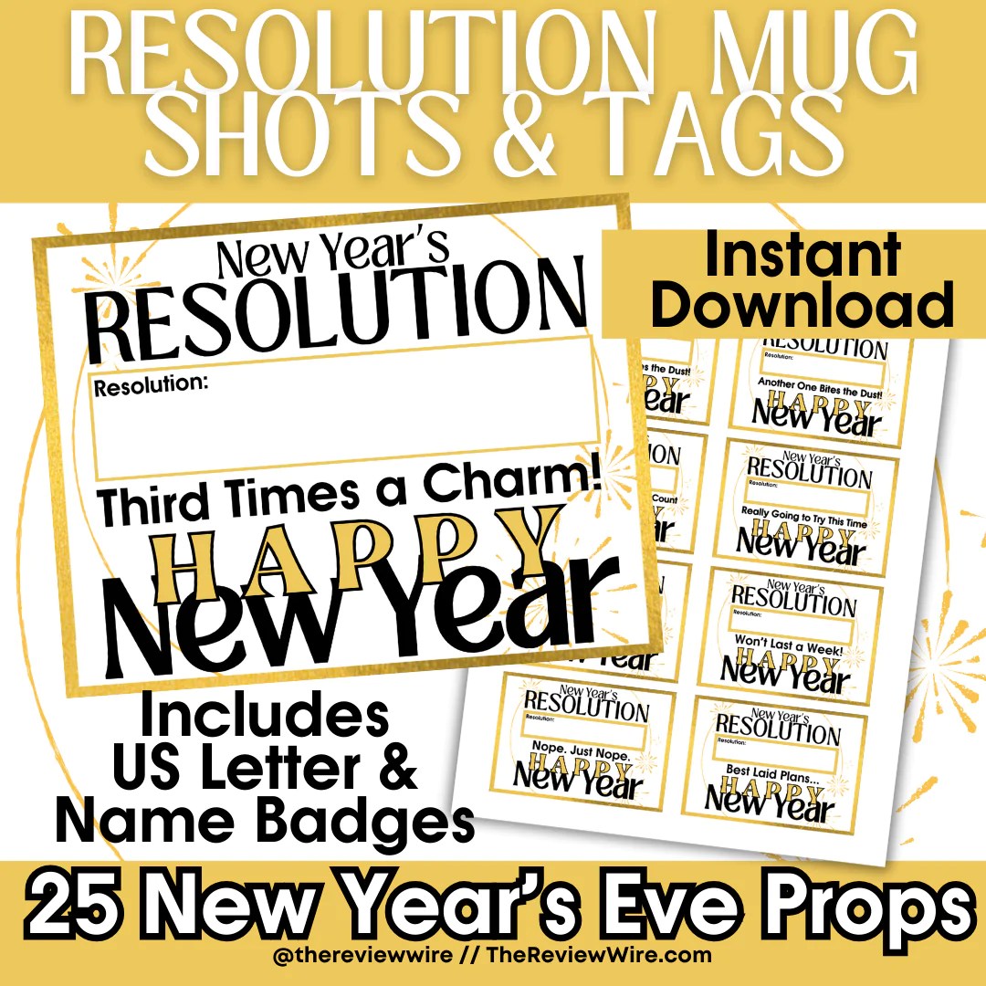 New Year Resolution Party Signs: Mug Shots & Tags