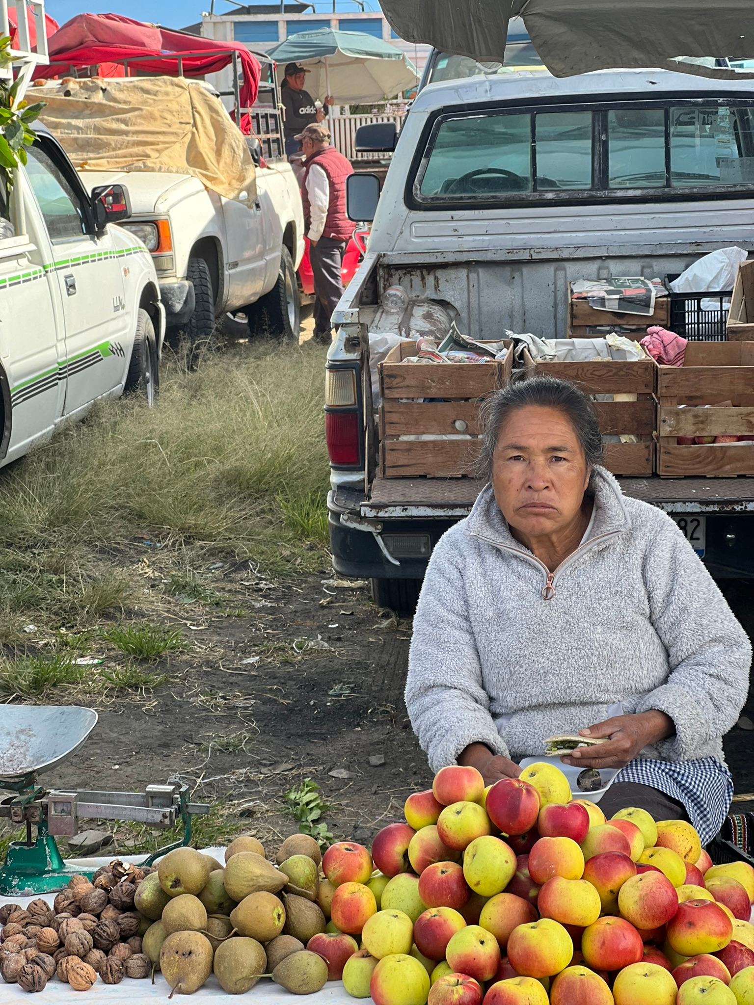 Local selling fresh fruit (Despite her expression,  she consented to this photo)
