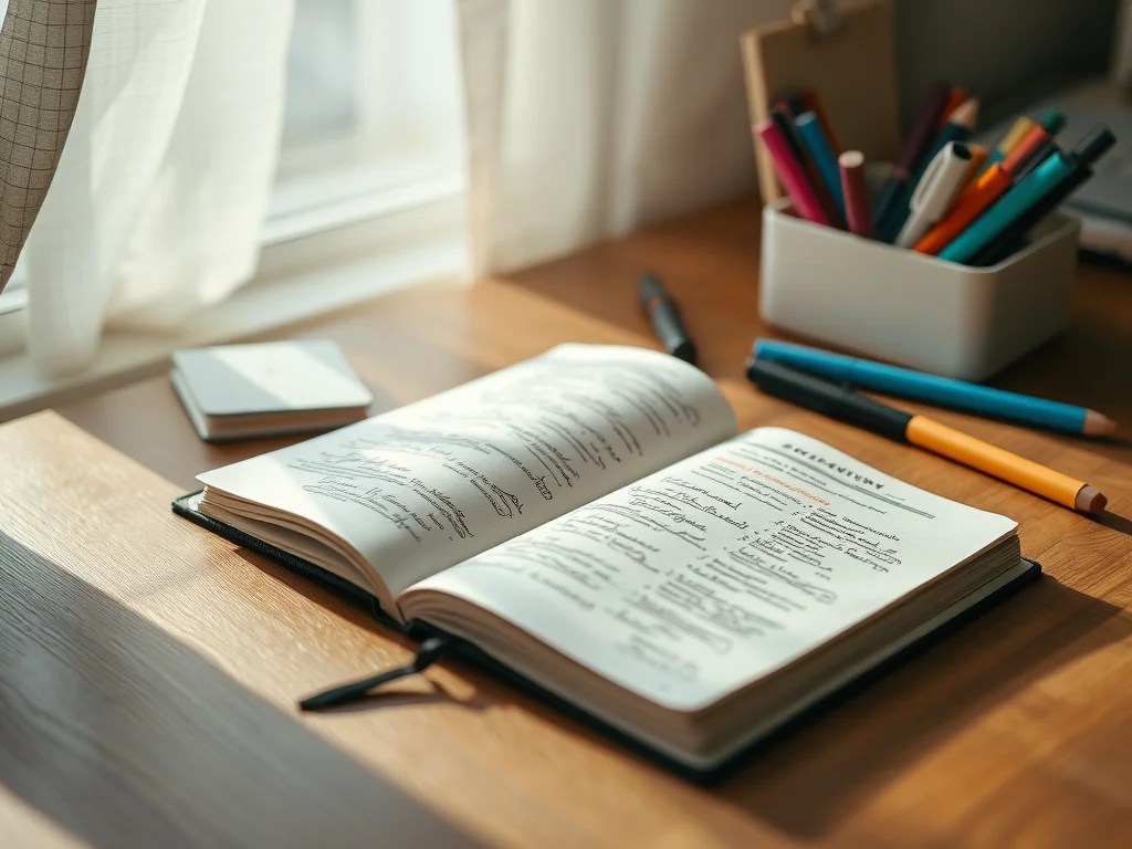 open bullet journal on a sunny desk
