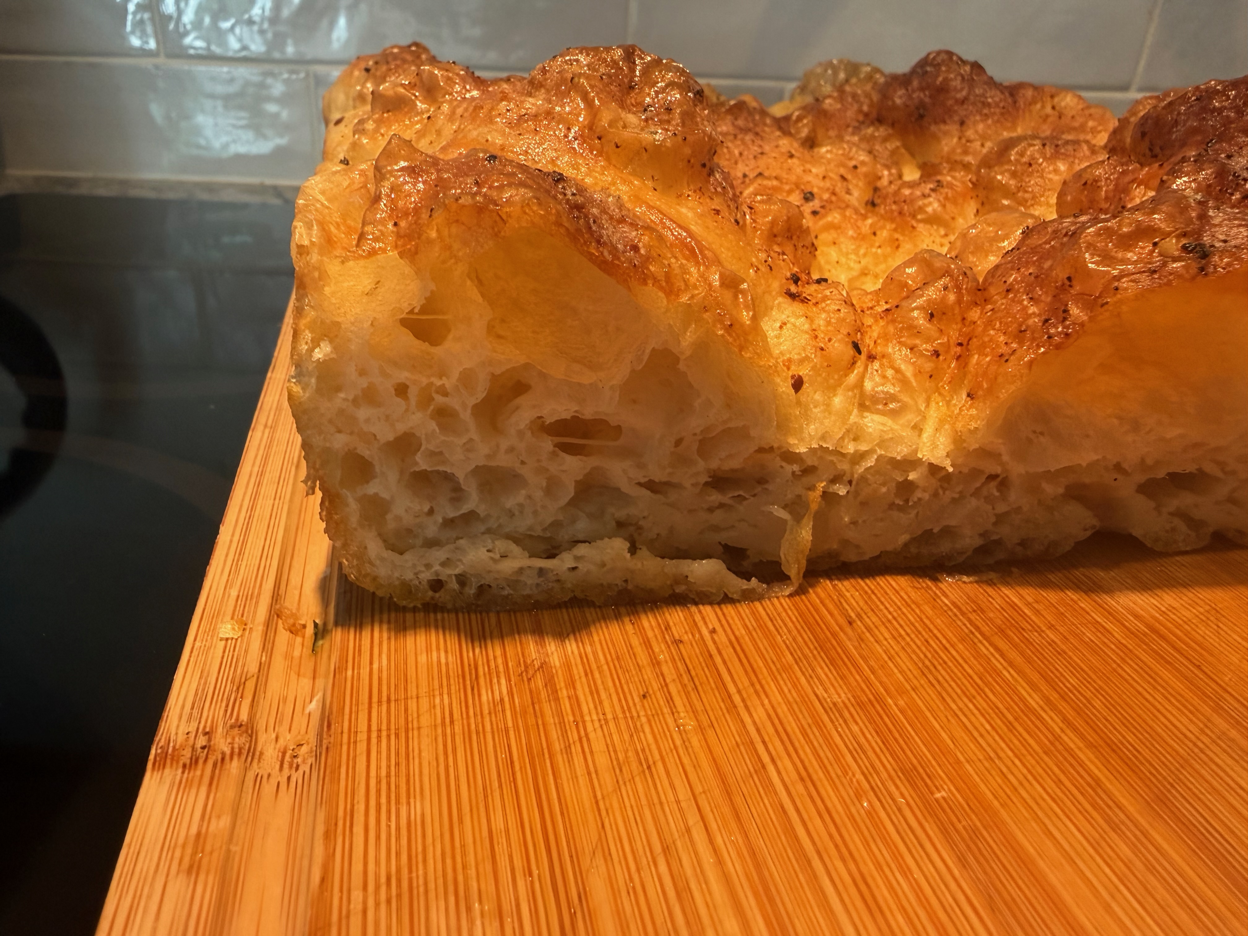 Homemade sourdough focaccia, baked in our kitchen