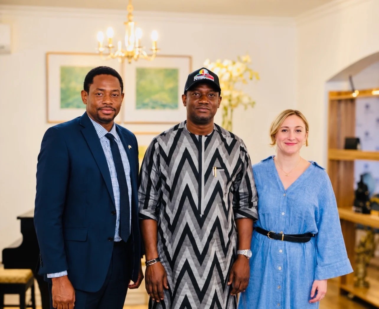L-R: An Official of the Commission, Deputy Director-General of Lagos State APC Campaign Council, Hon Rasaq Ajala, and Head of Political Desk of British Commission, Lucy Green, in a group photograph after the meeting