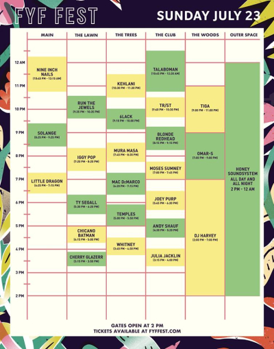 FYF 2017 Updated Sunday Set Times FYF 2017 Updated Sunday Set Times