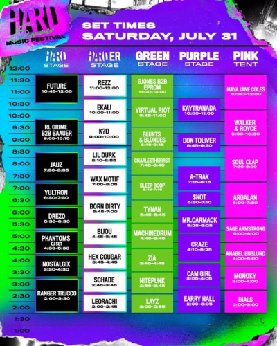 Hard Summer 2021 Set Times Saturday Hard Summer 2021 Set Times Saturday