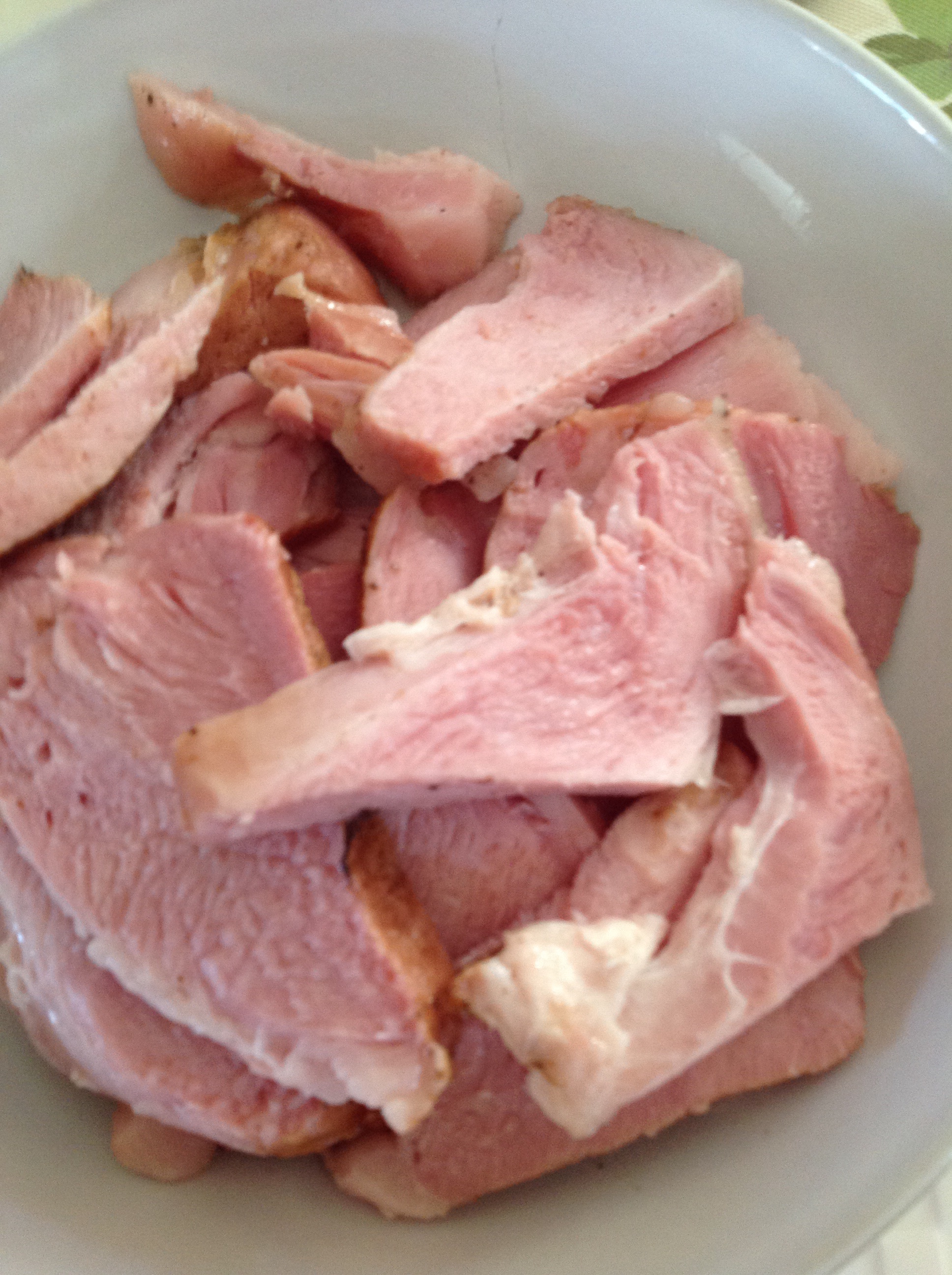 Sliced gammon that has been cooked with Star Anise, Cinamon and Cola