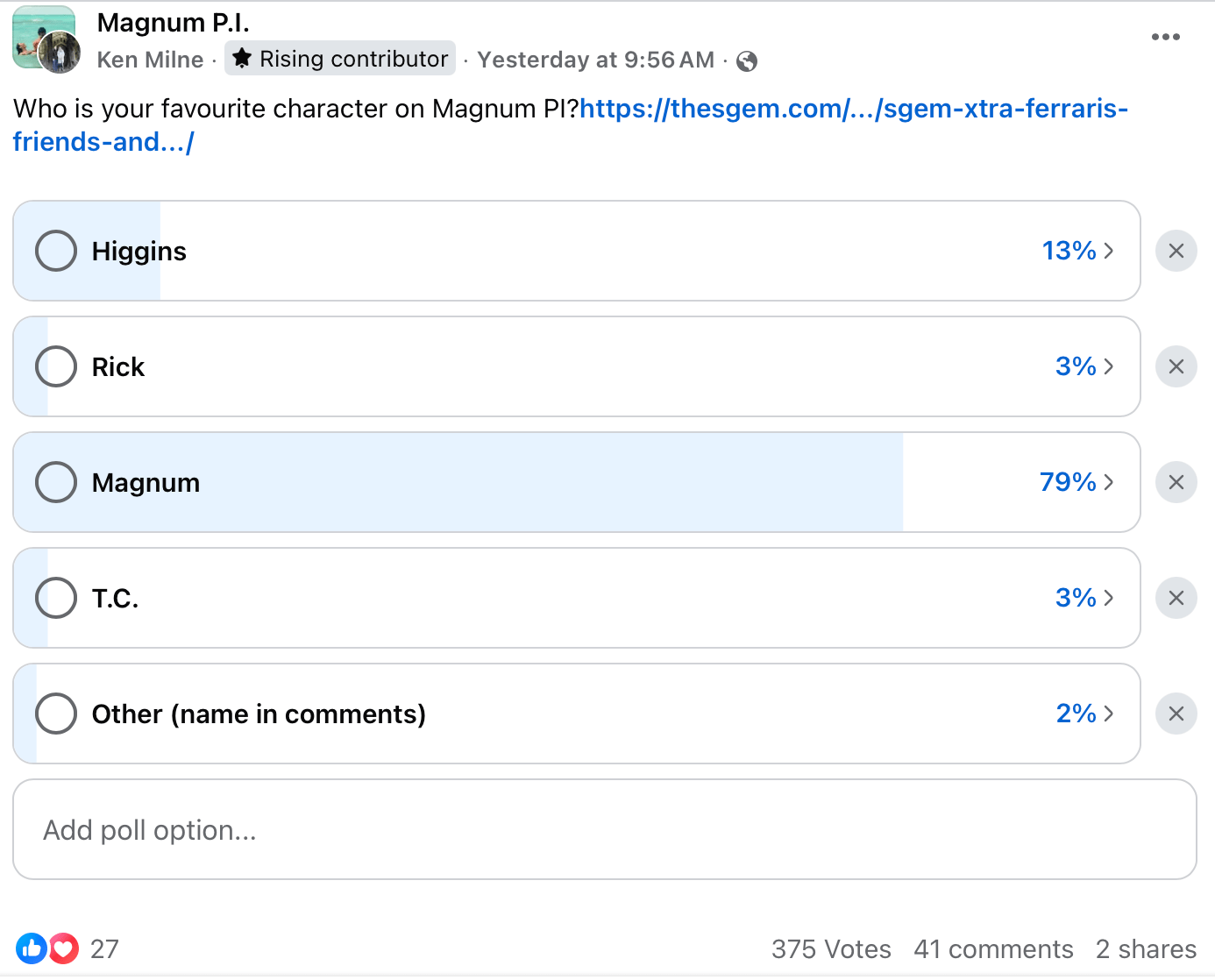 SGEM Xtra: Magnum PI Poll