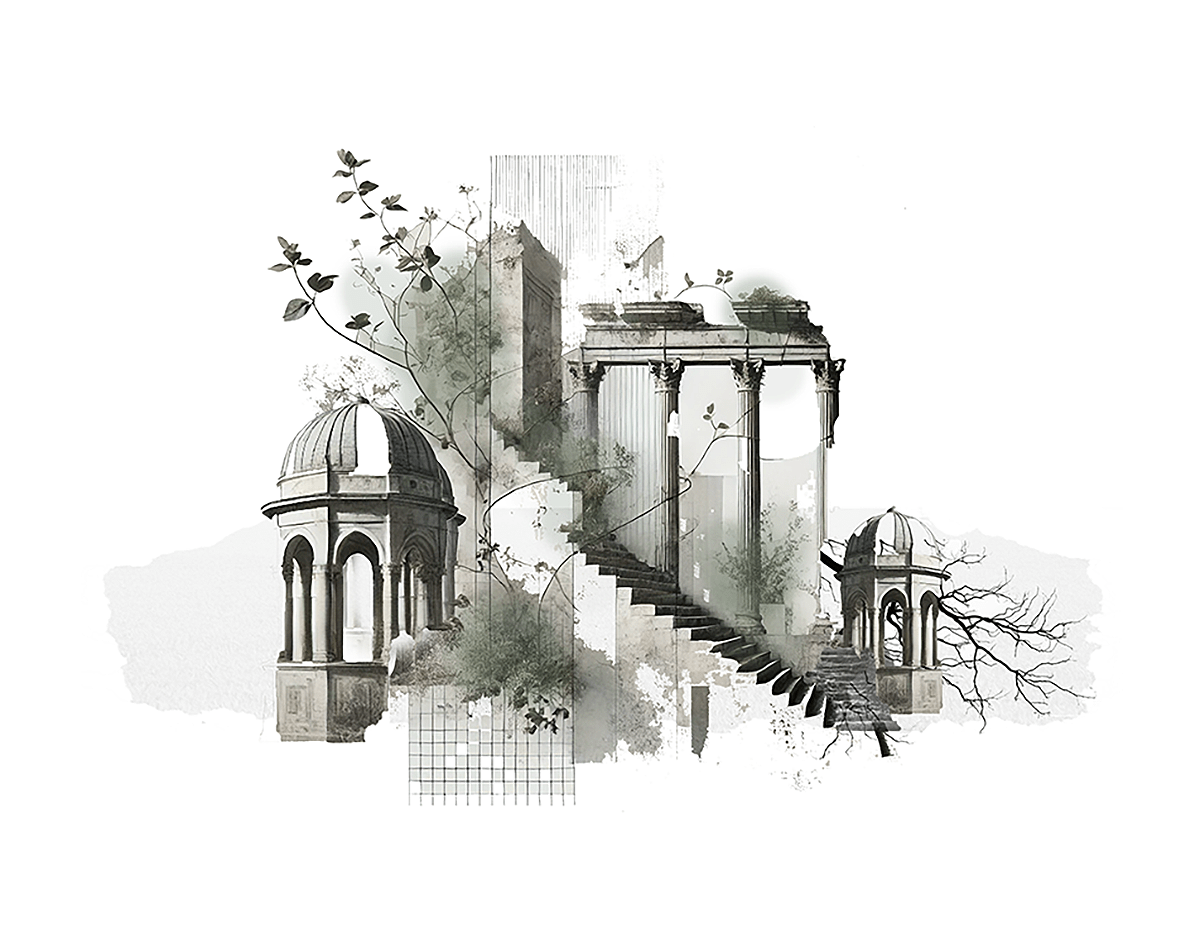 A collage showing a detail from the Hanging Gardens of Hastings