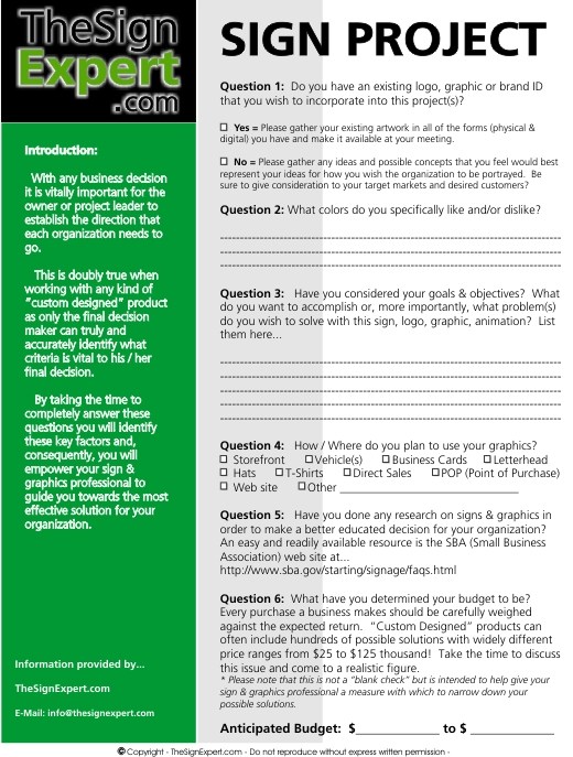 Free Sign Marketing Forms | The Sign Expert .com