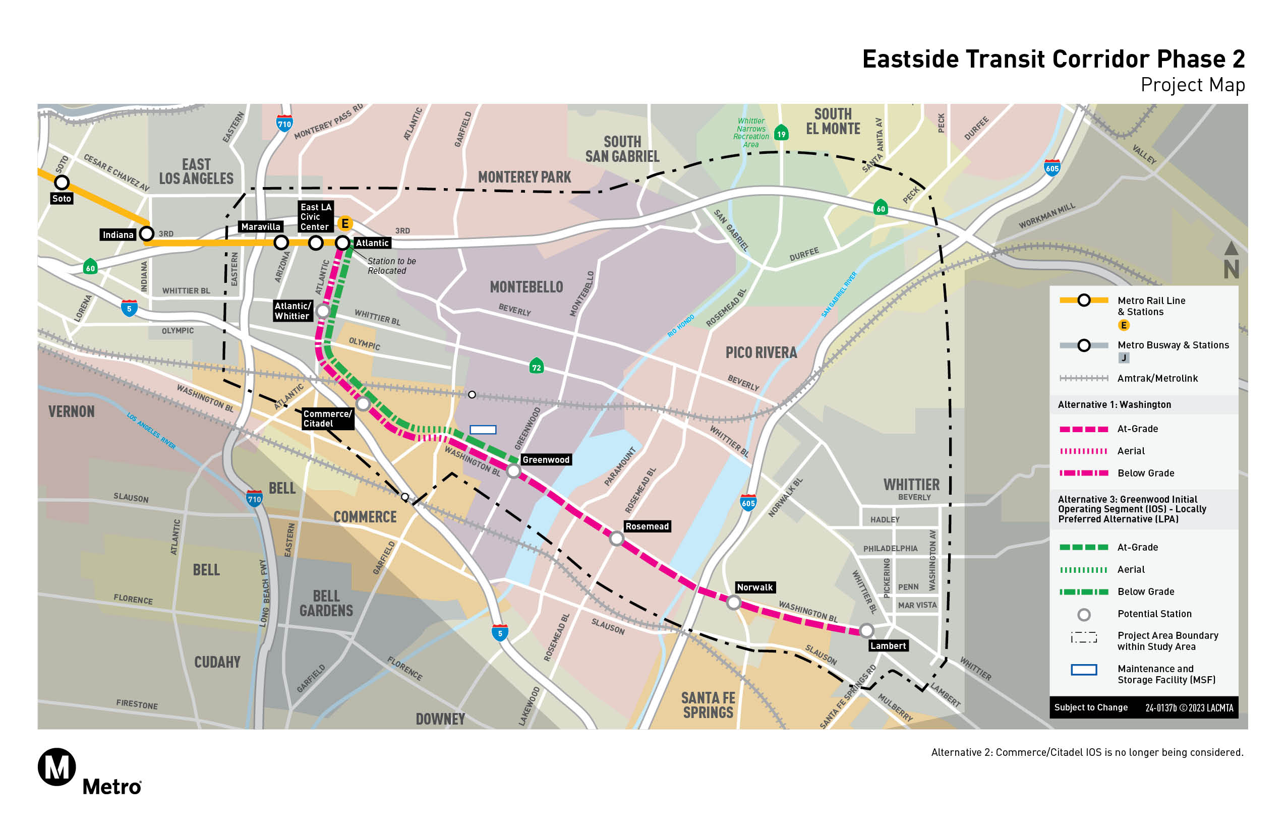 Map of the Eastside Transit Corridor project