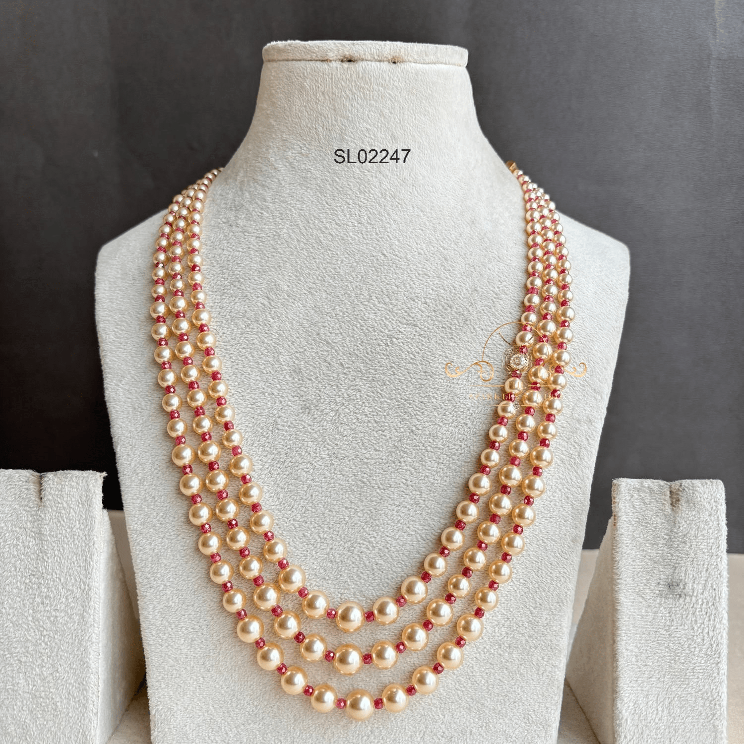 Three Row Swaroski Pearl Long Haram