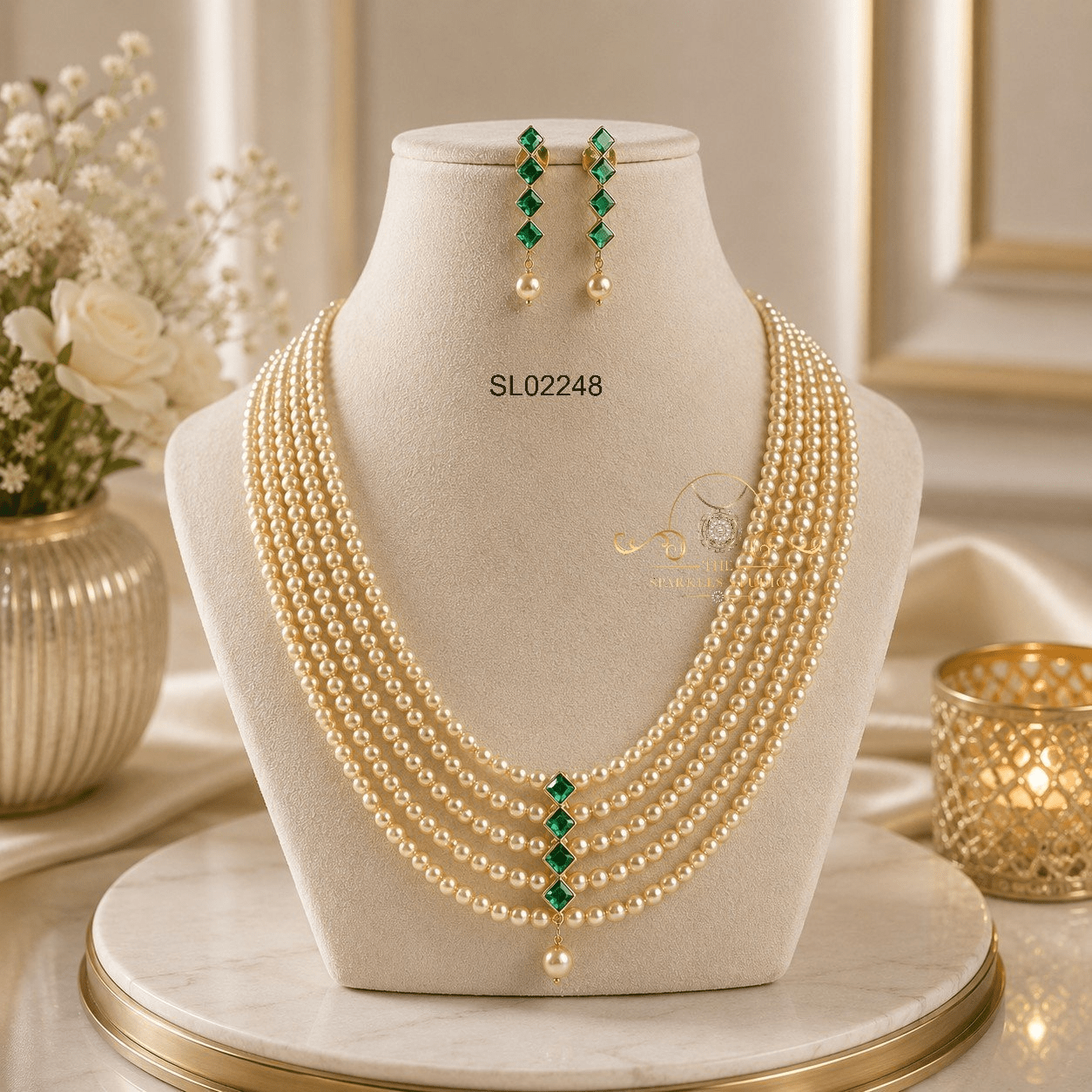 Five Row Swaroski Pearl Long Haram