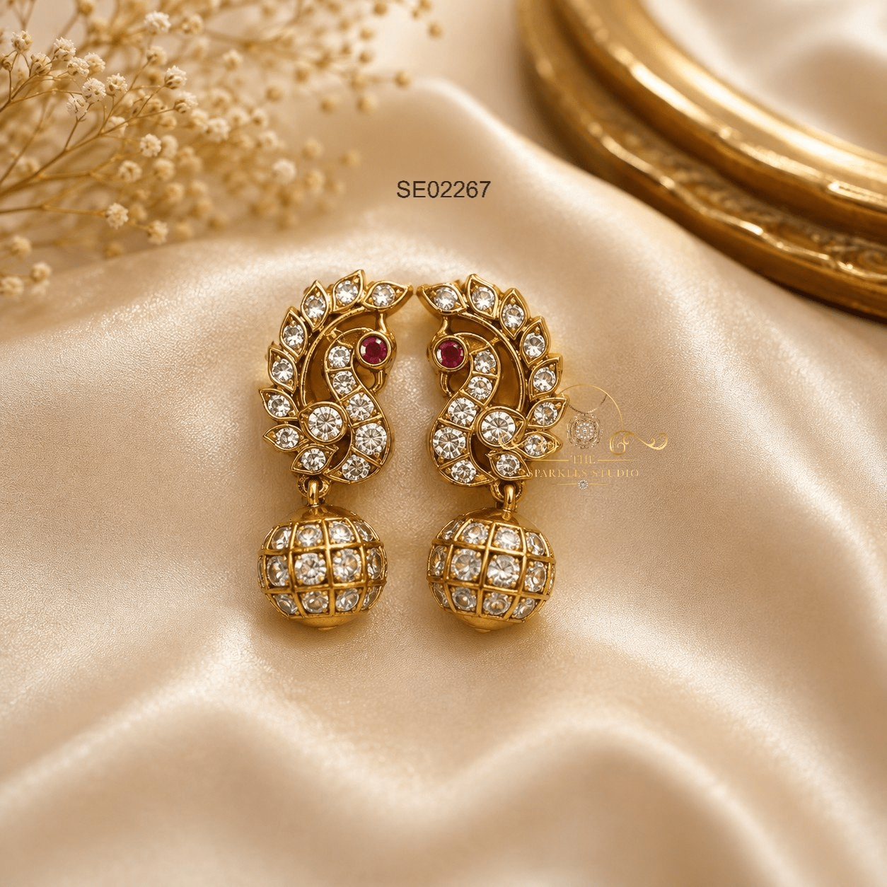 Peacock Ball Drop Earrings