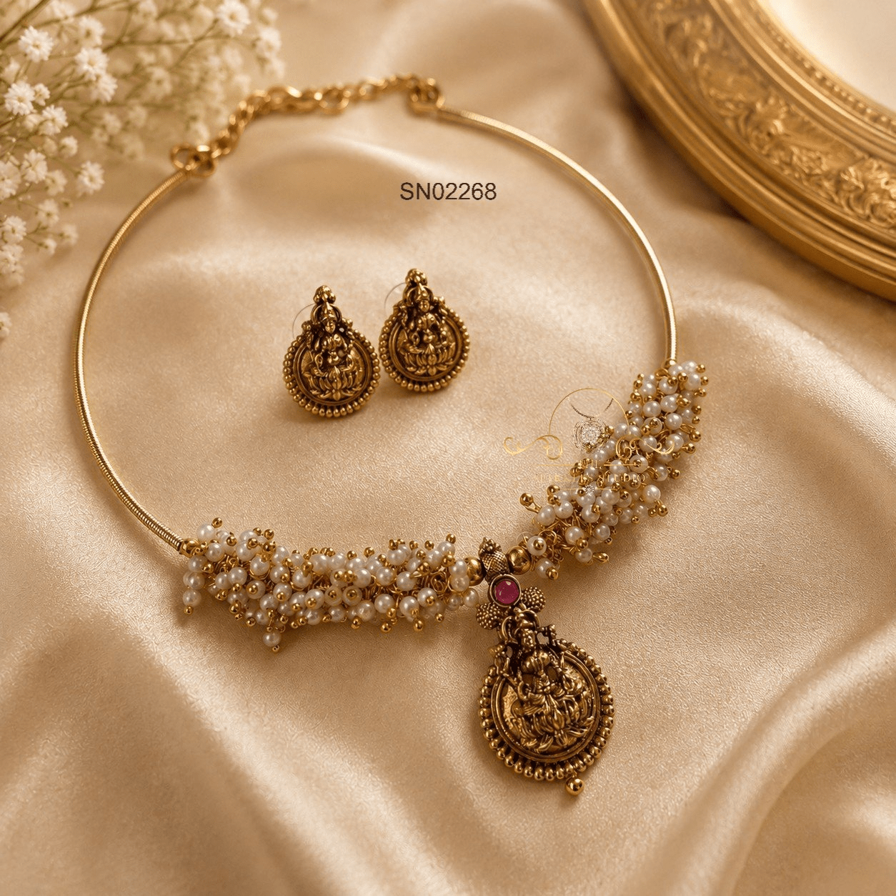 Ethnic Cluster Pearl Hasli Necklace