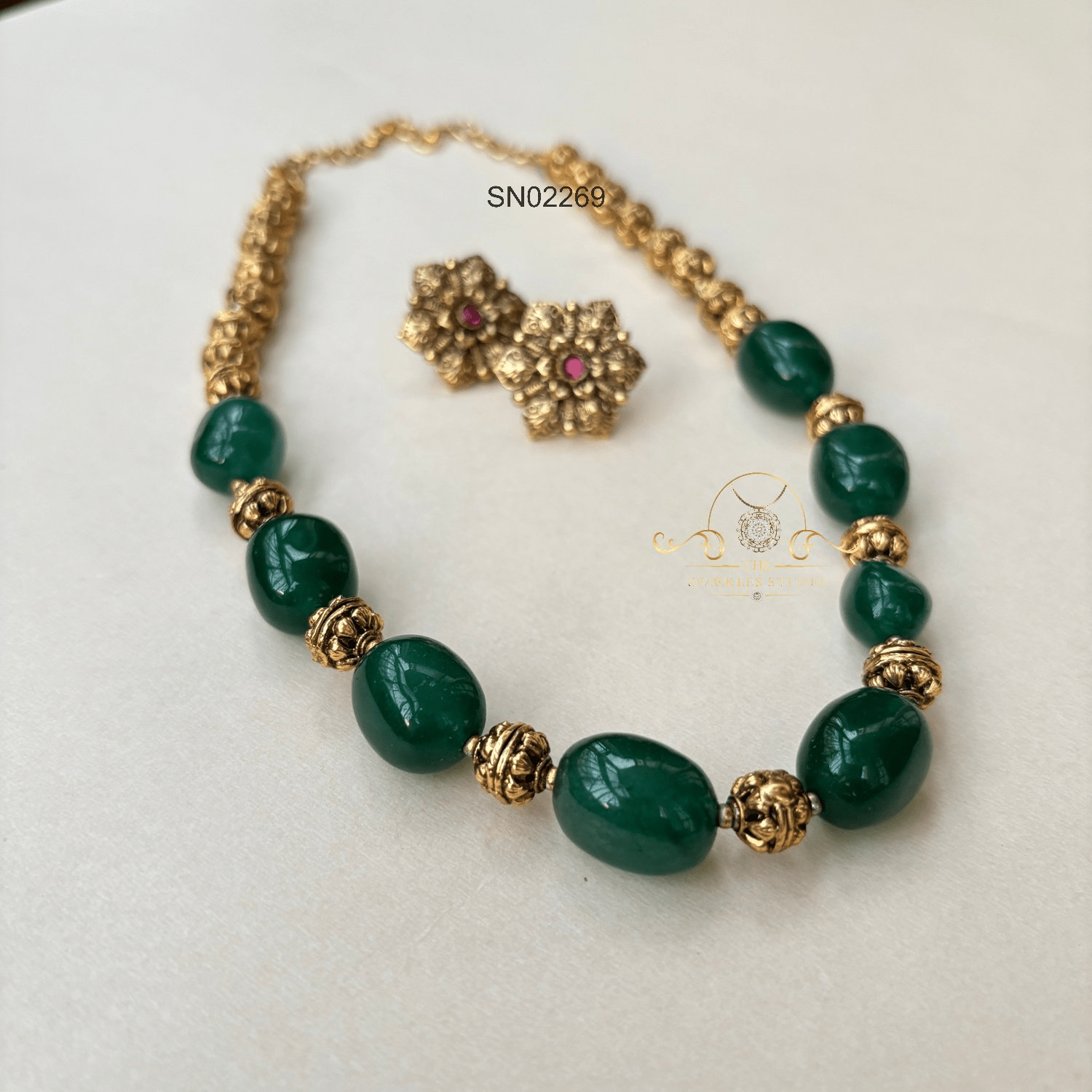 Traditional Green and Antique Bead Necklace
