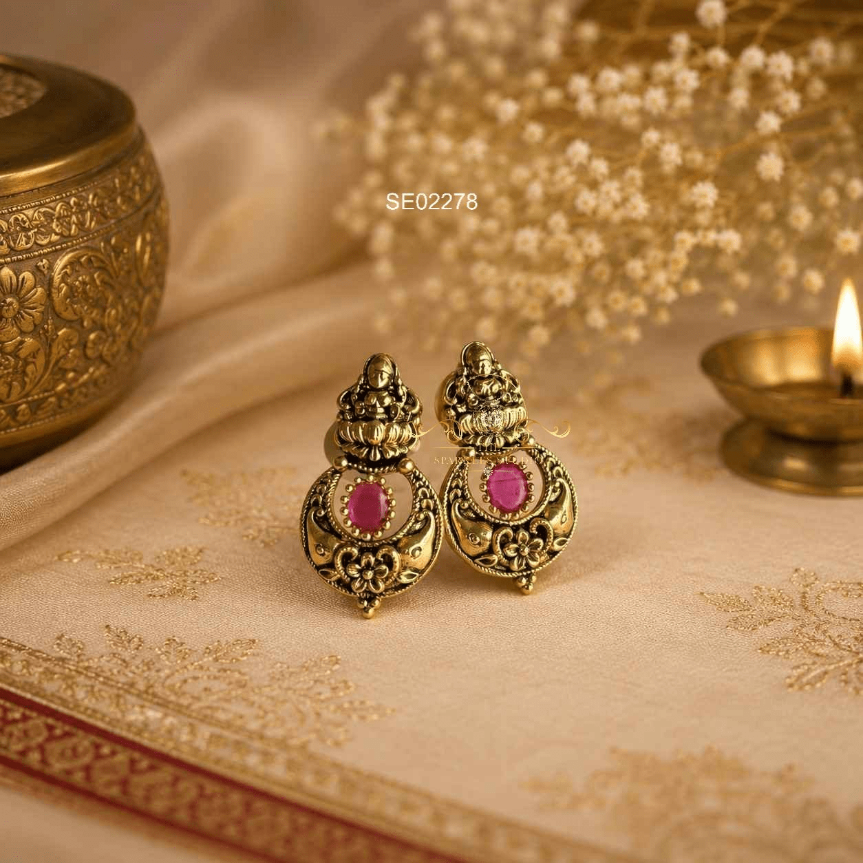 Antique Goddess Lakshmi Drop Earrings