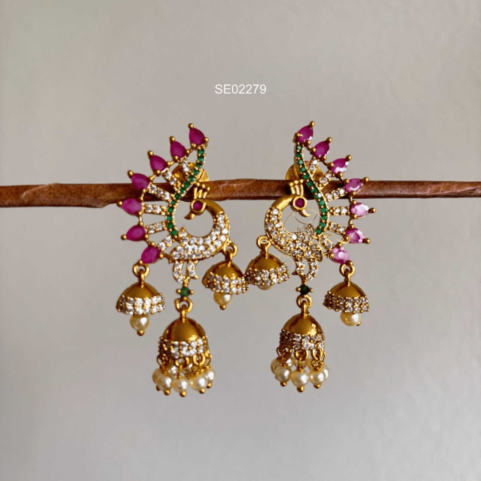 Ruby and Emerald Peacock Earrings