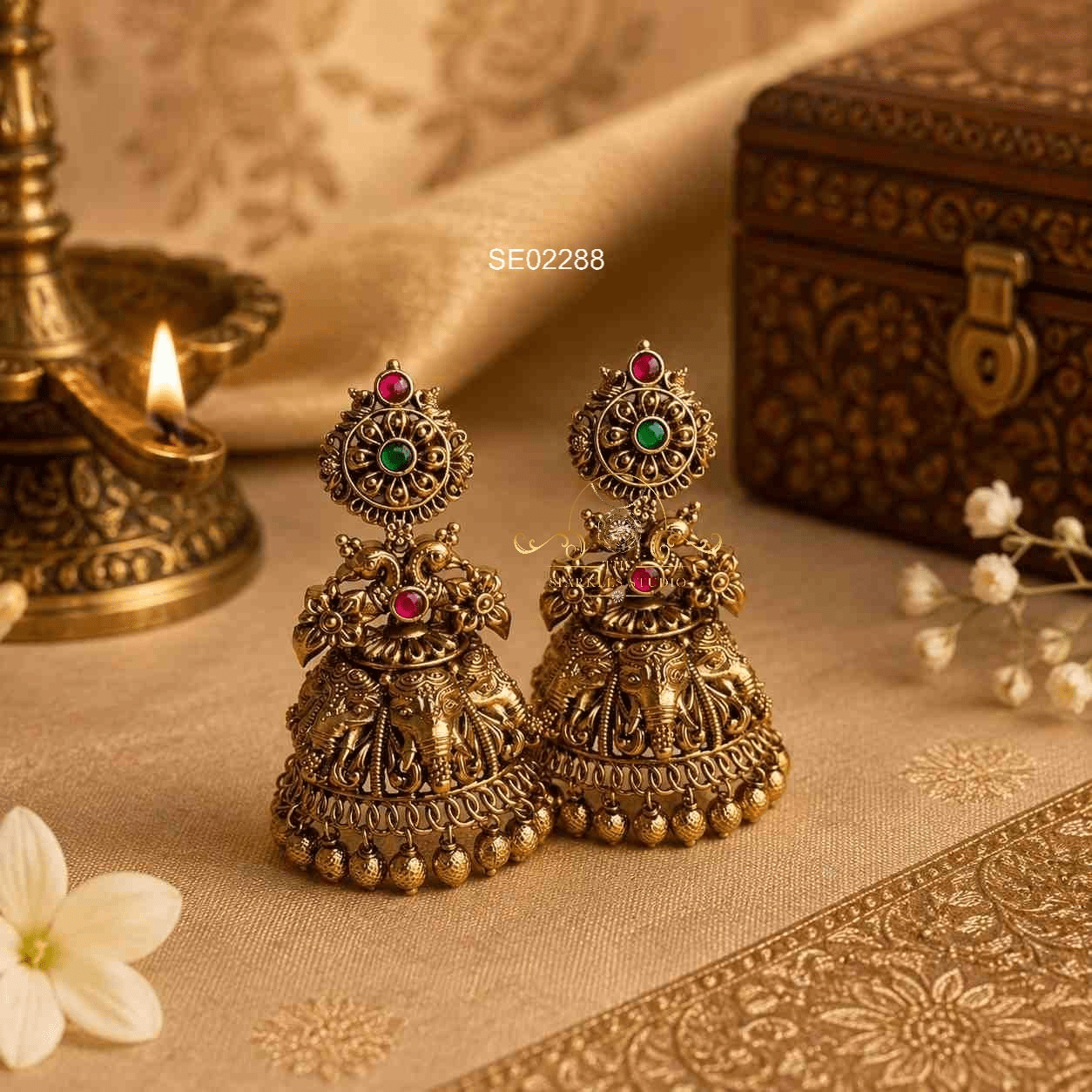 Bridal Elephant Peacock Jhumkis