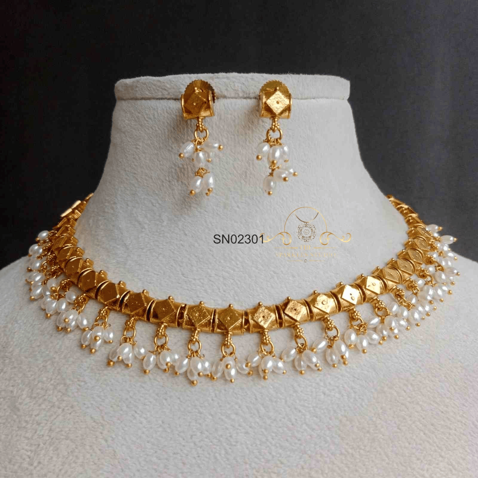 Gold Replica Rice Pearl Drops Necklace