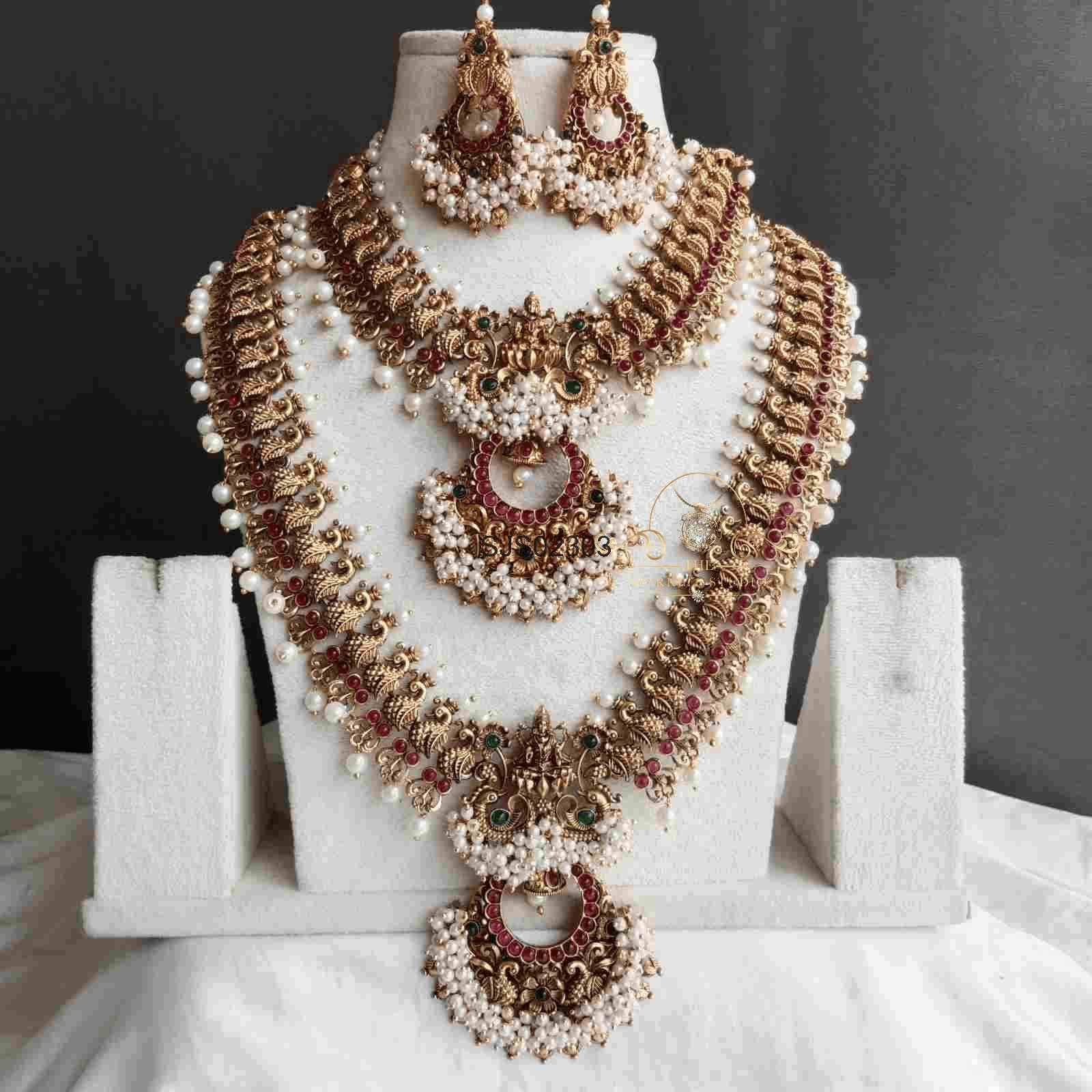Peacock Bridal Combo Set with Pearls
