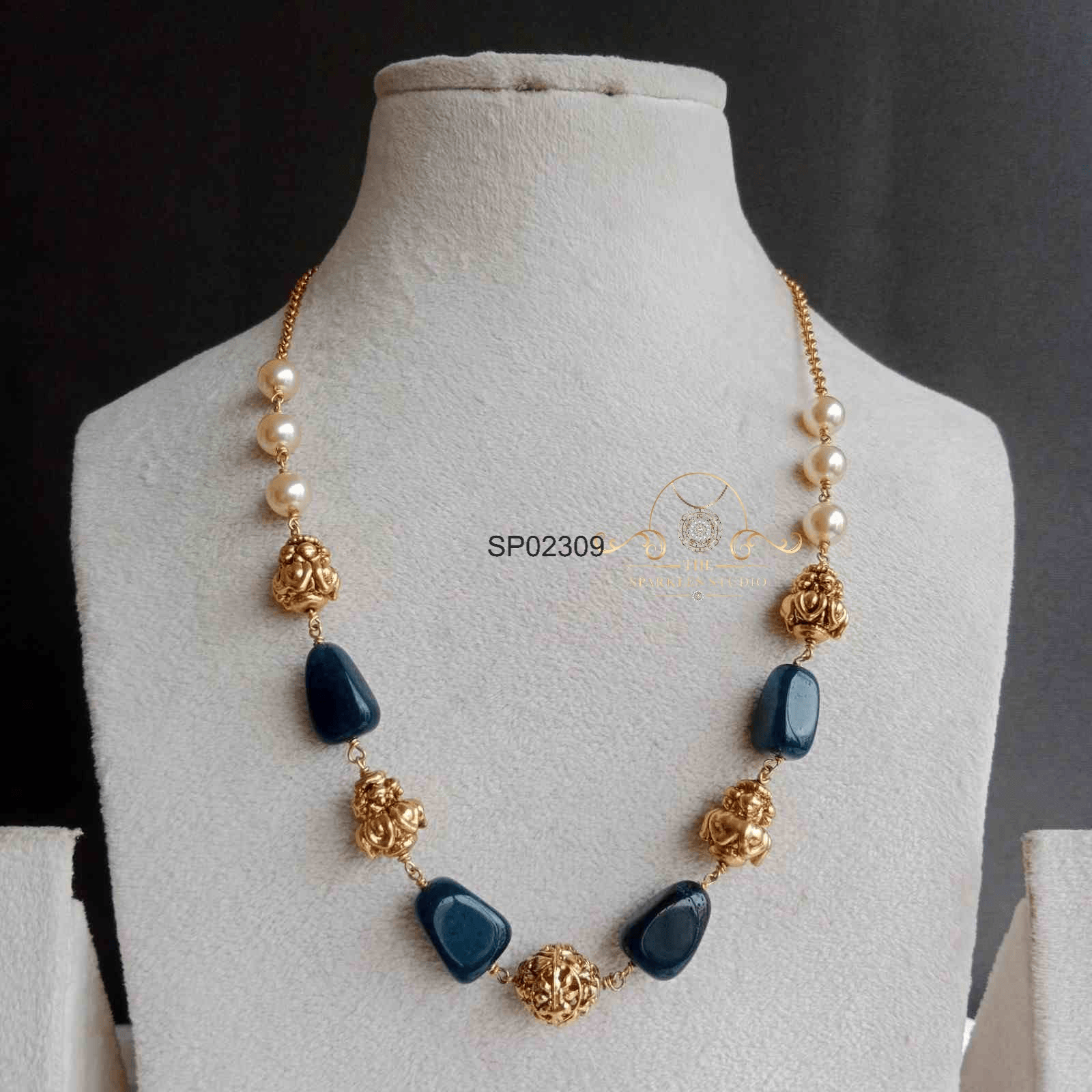 Dark Blue and Antique Bead Mala