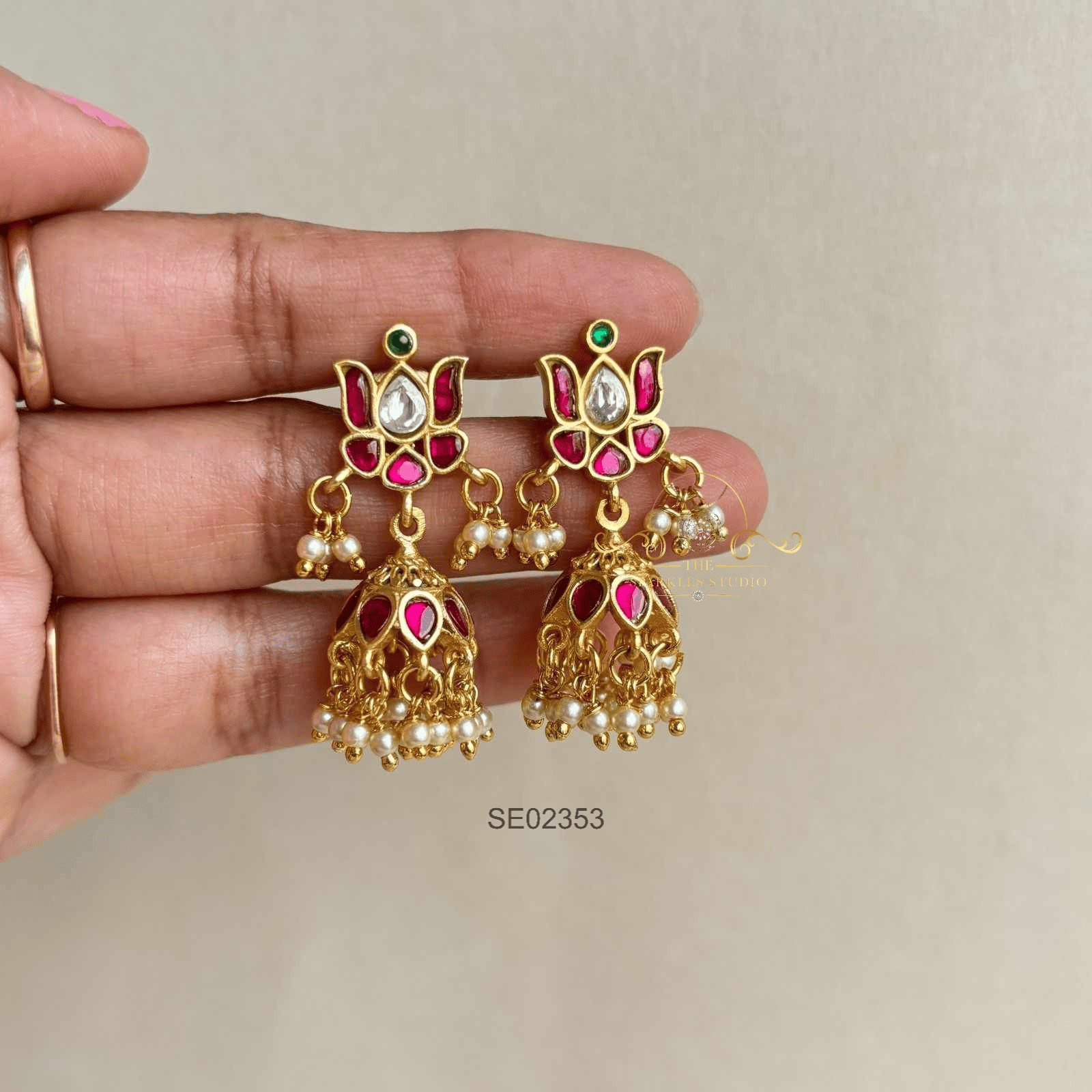 Jadau Lotus Jhumki