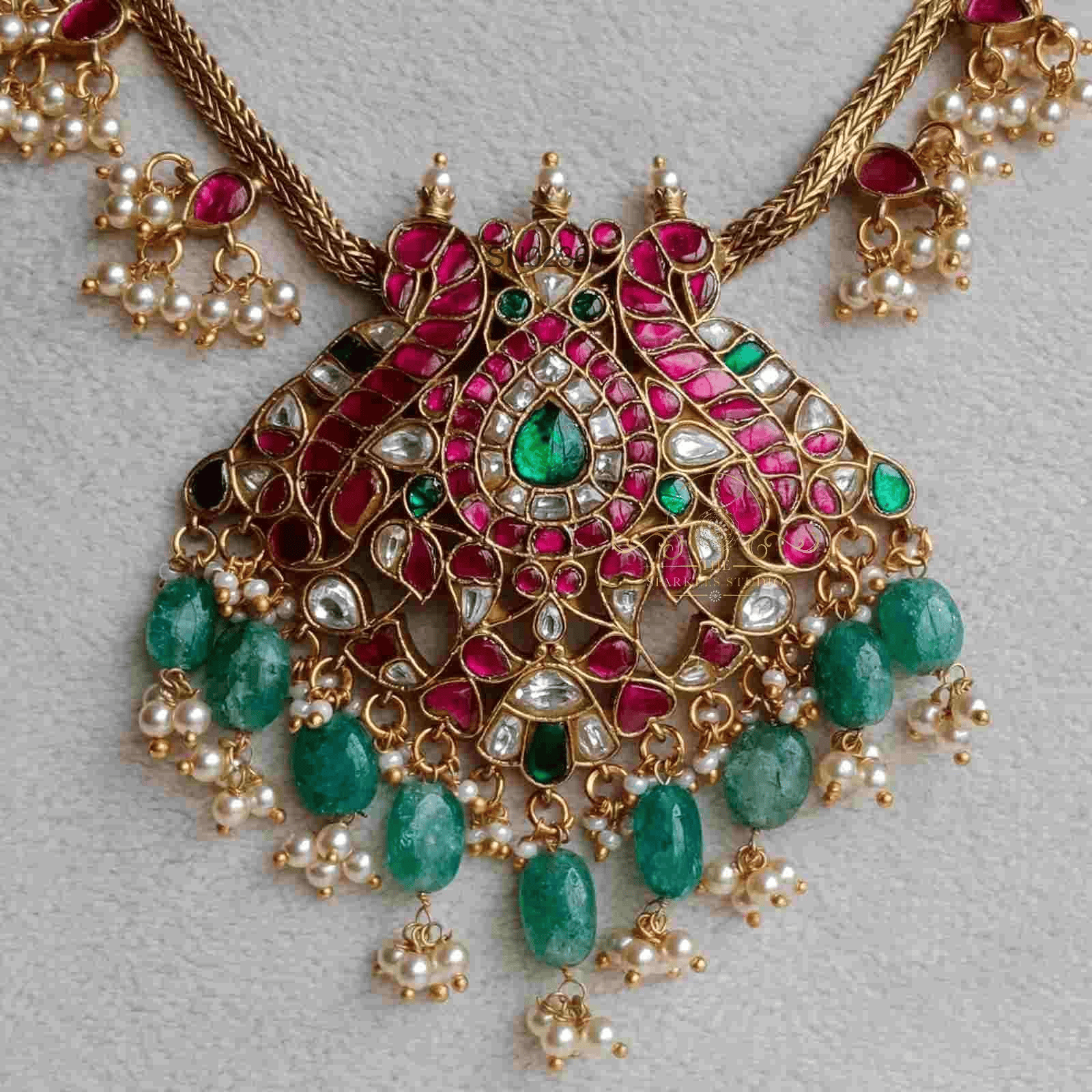 Dual Peacock Jadau Kundan Necklace