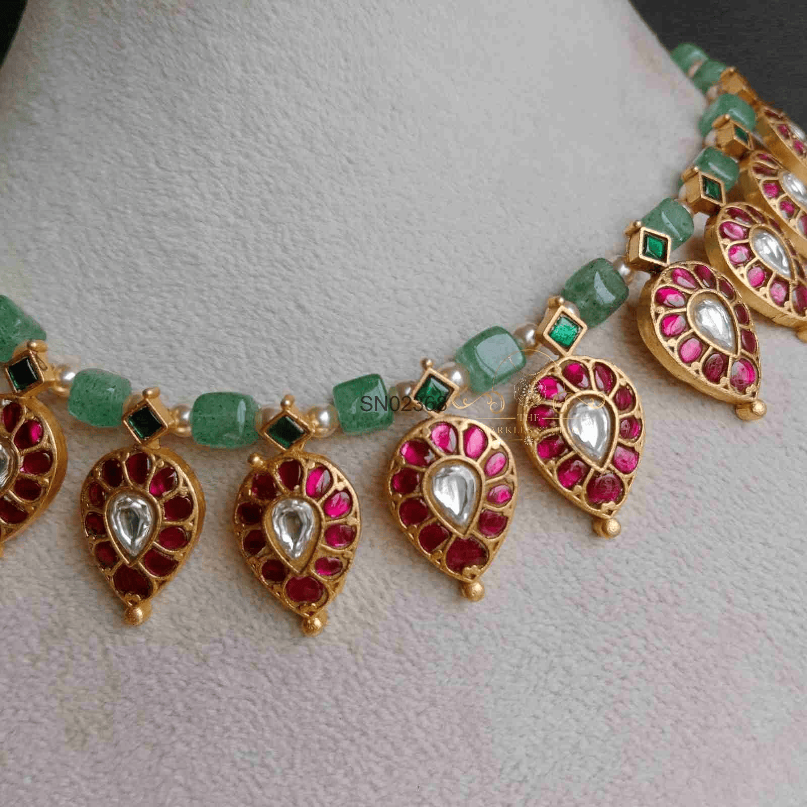 Green Bead Jadau Kundan Necklace