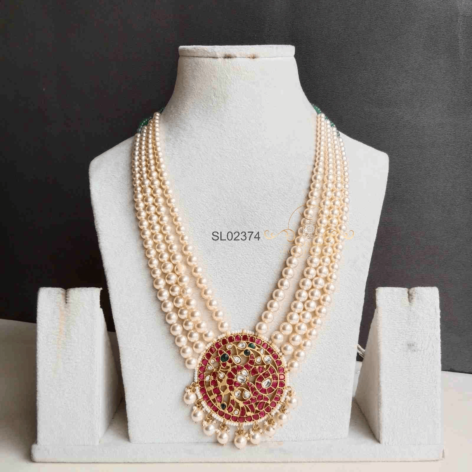 Swaroski Pearl Green Beads Haram