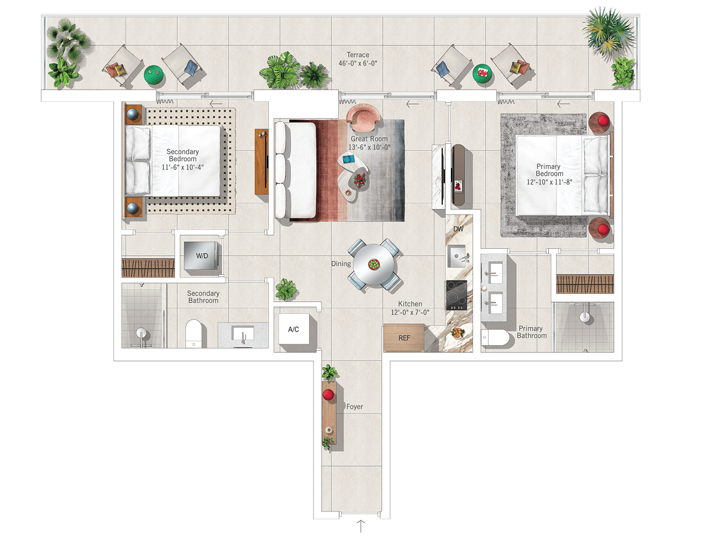 Residence 01 (2BR/2BA) floor plan