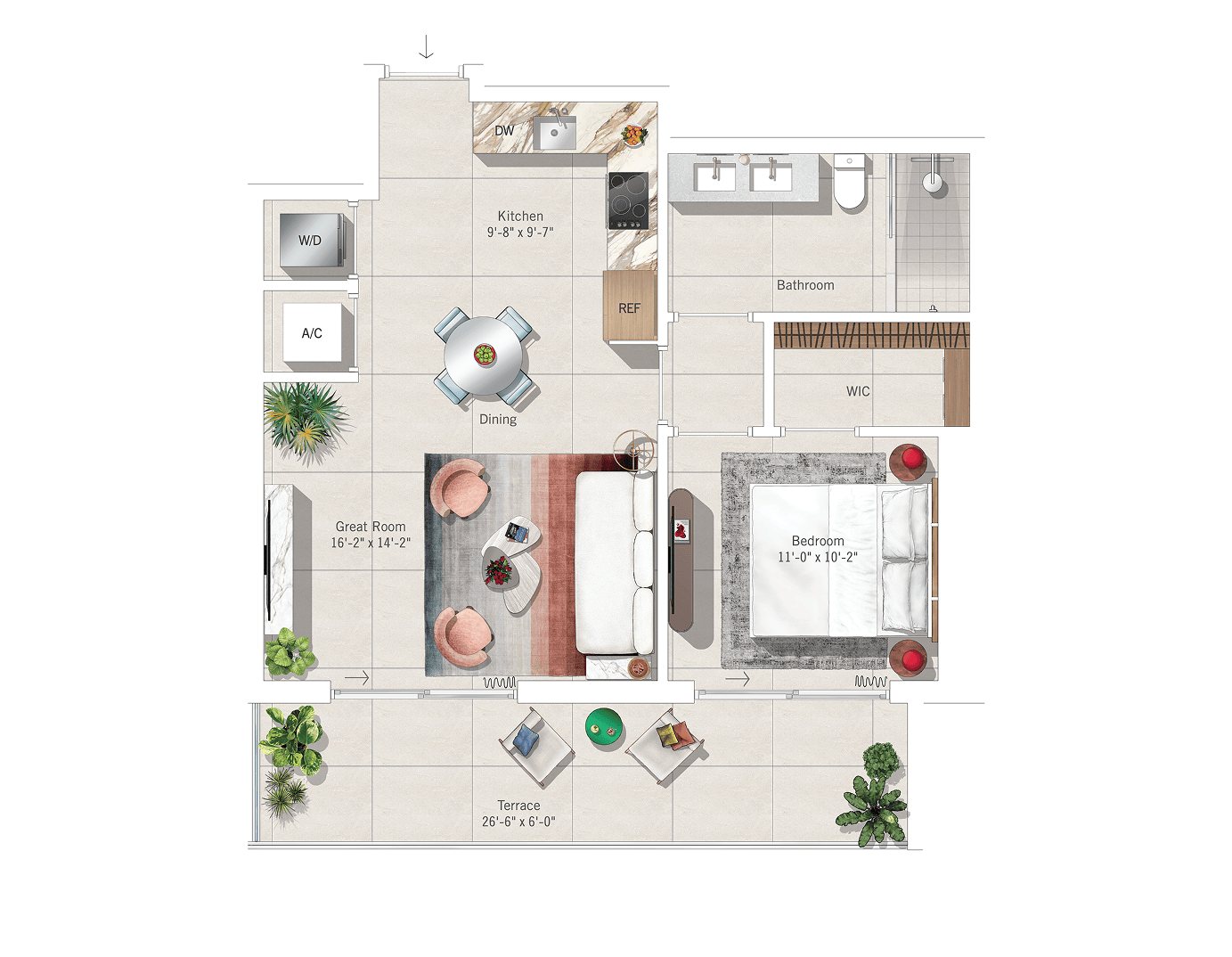 Residence 04 (1BR/1BA) floor plan
