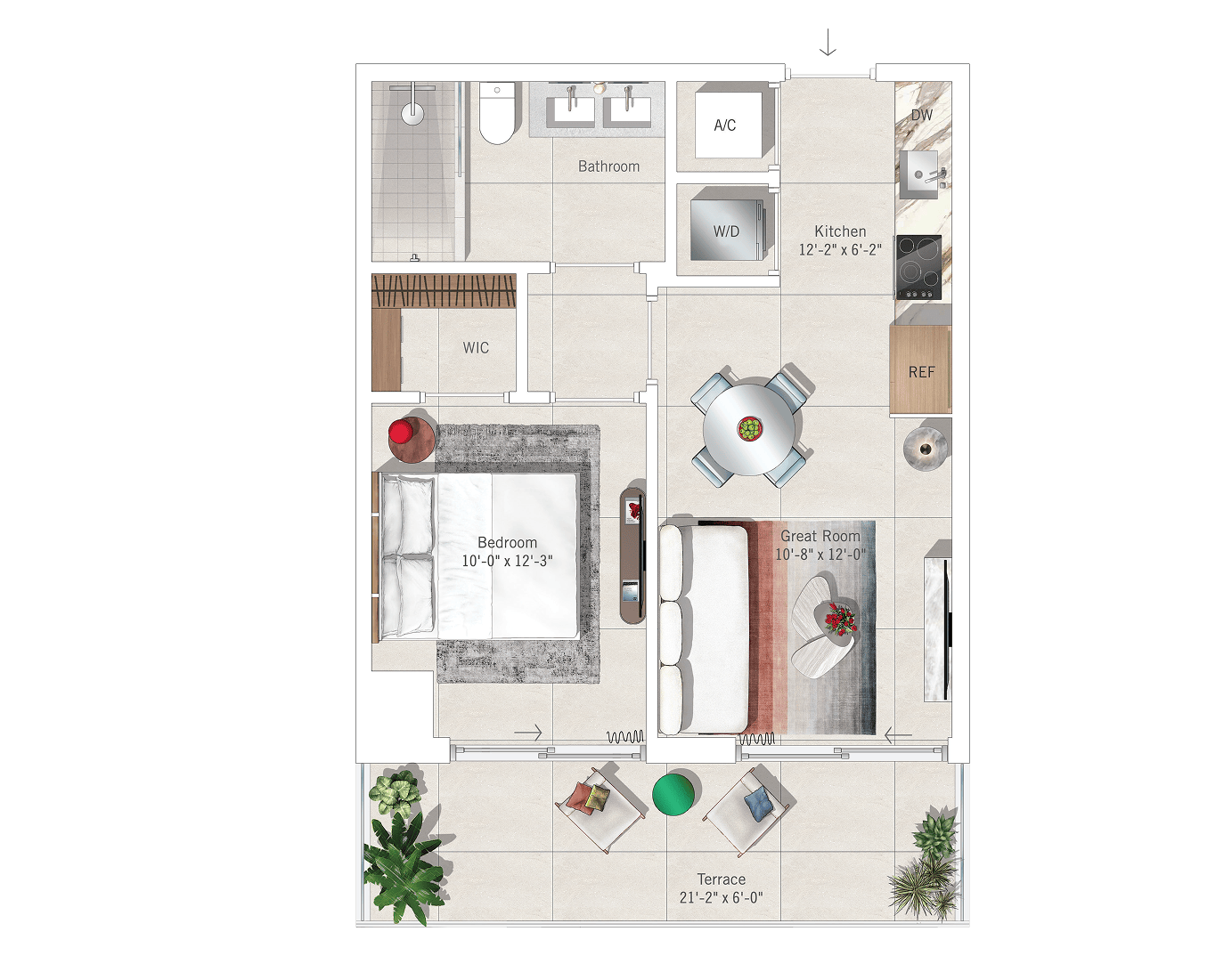 Residence 08 (1BR/1BA) floor plan