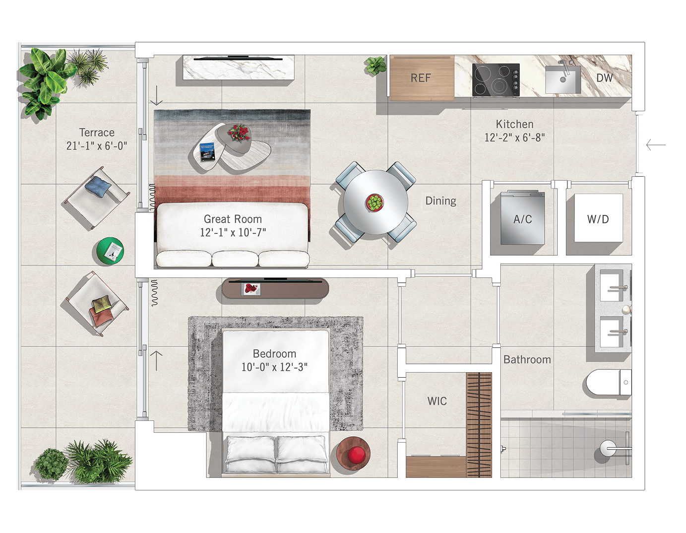Residence 10 (1BR/1BA) floor plan