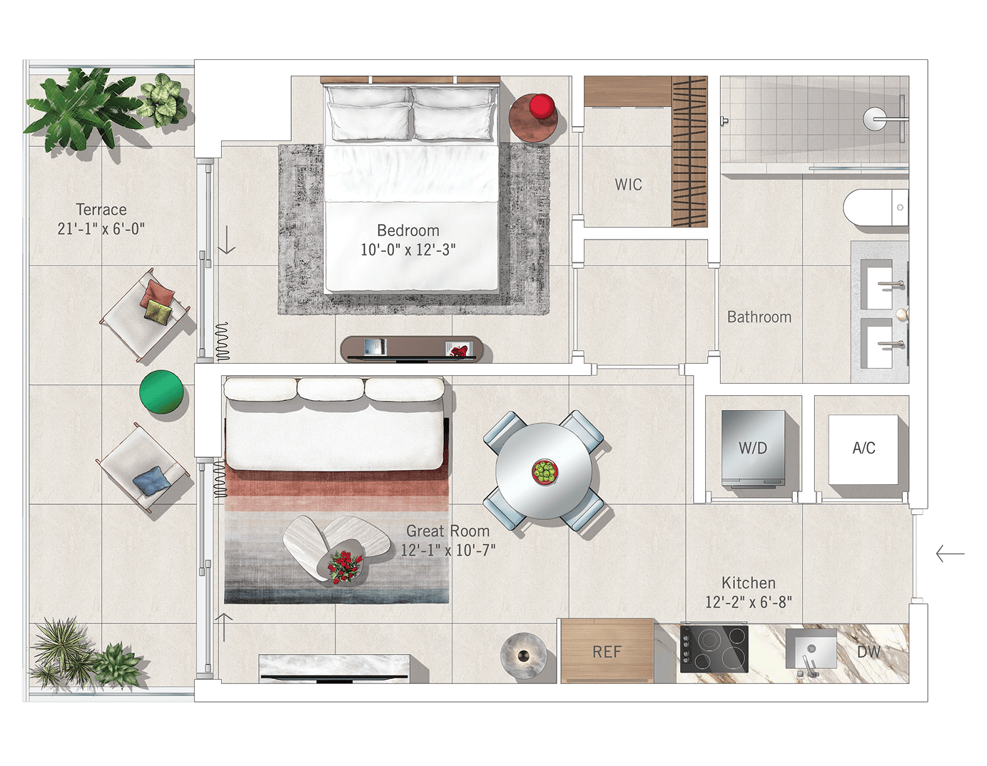 Residence 11 (1BR/1BA) floor plan