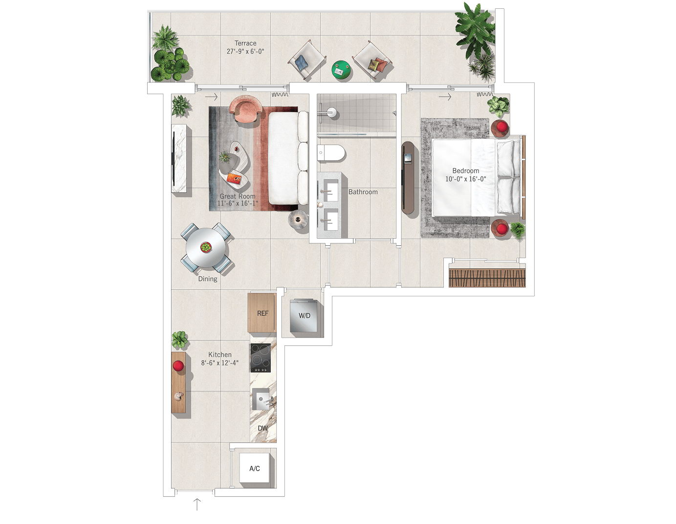 Residence 02 (1BR/1BA) floor plan