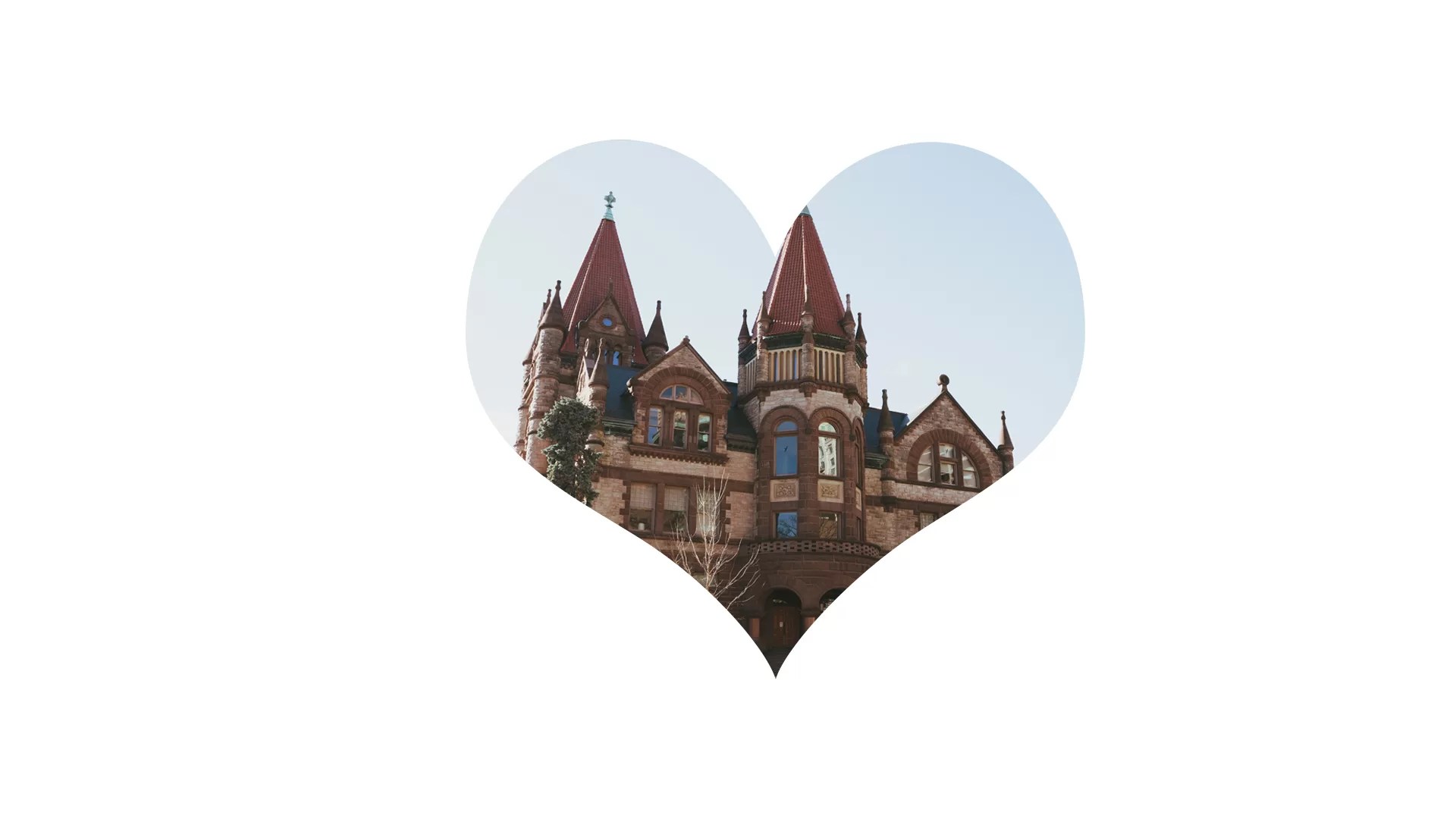 Photo of Victoria College building cropped into a heart shape