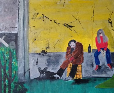 Figures, still life and situations 1 homeless an oil painting