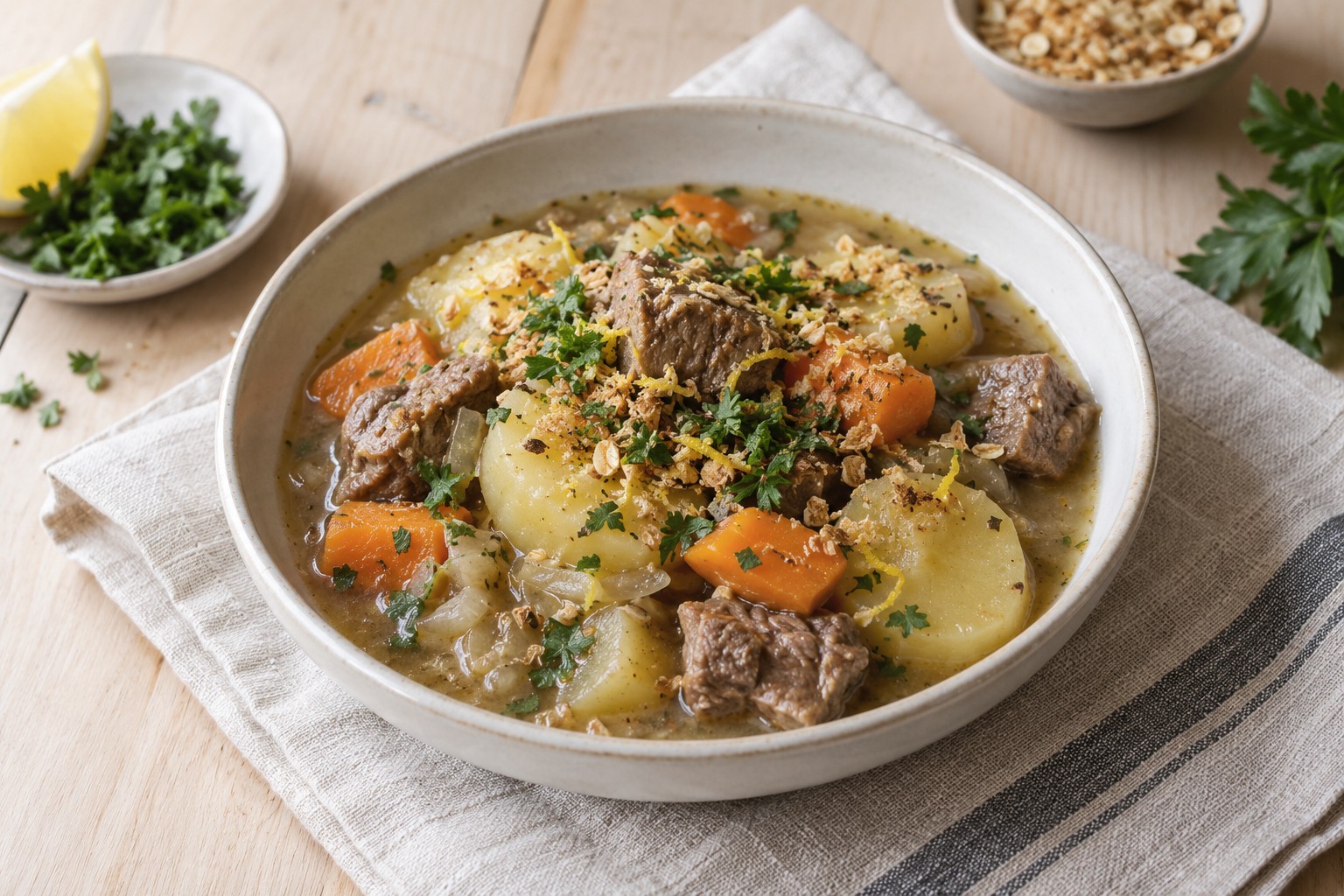 Irish Lamb Stew with Parsley-Oat Crumbs
