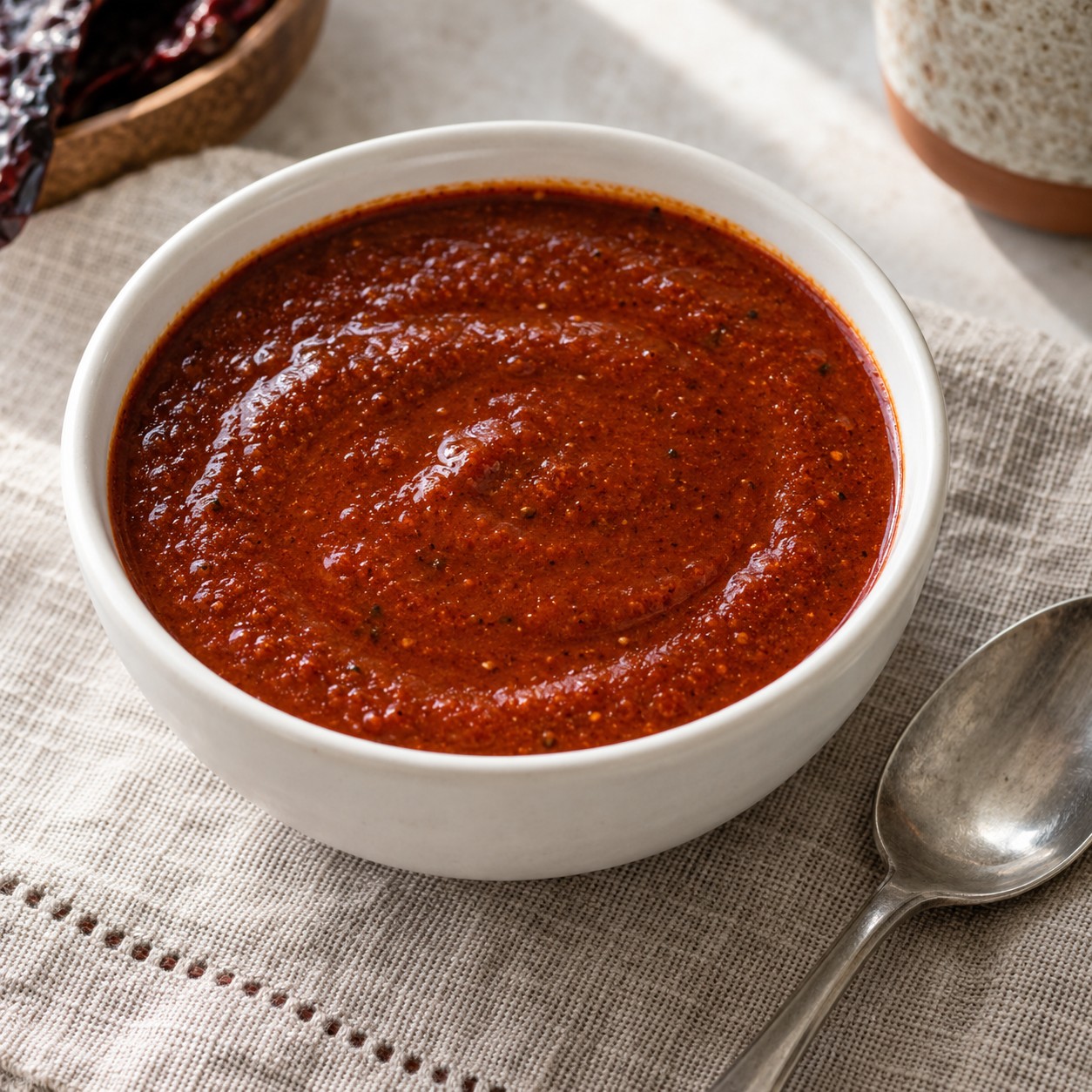 Smooth cooked salsa roja with tomato, chili and spices