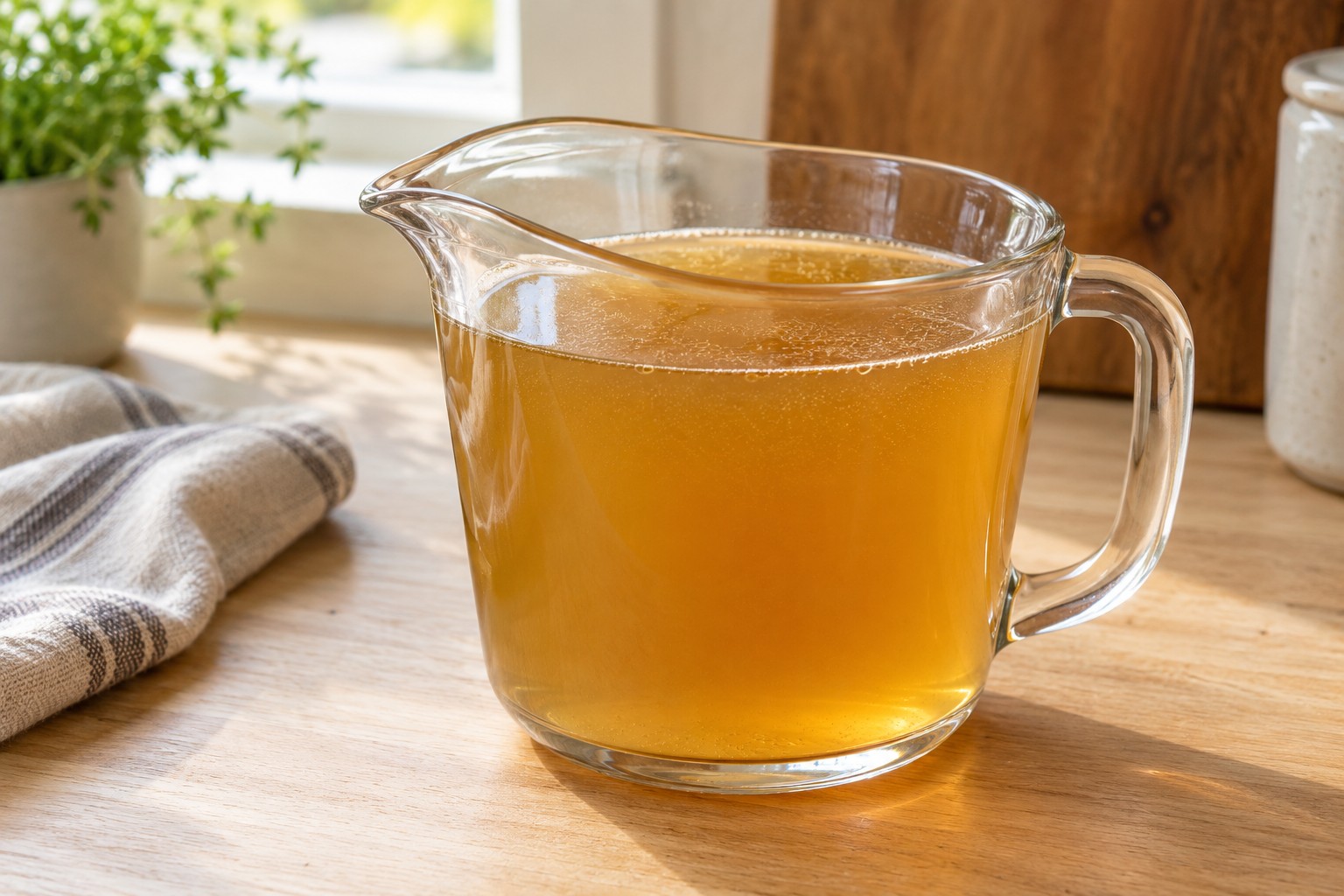 Clear golden turkey broth