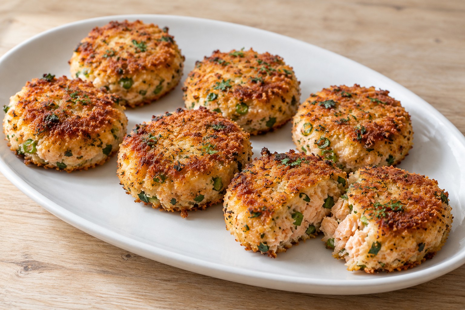 Golden salmon cakes with lemon