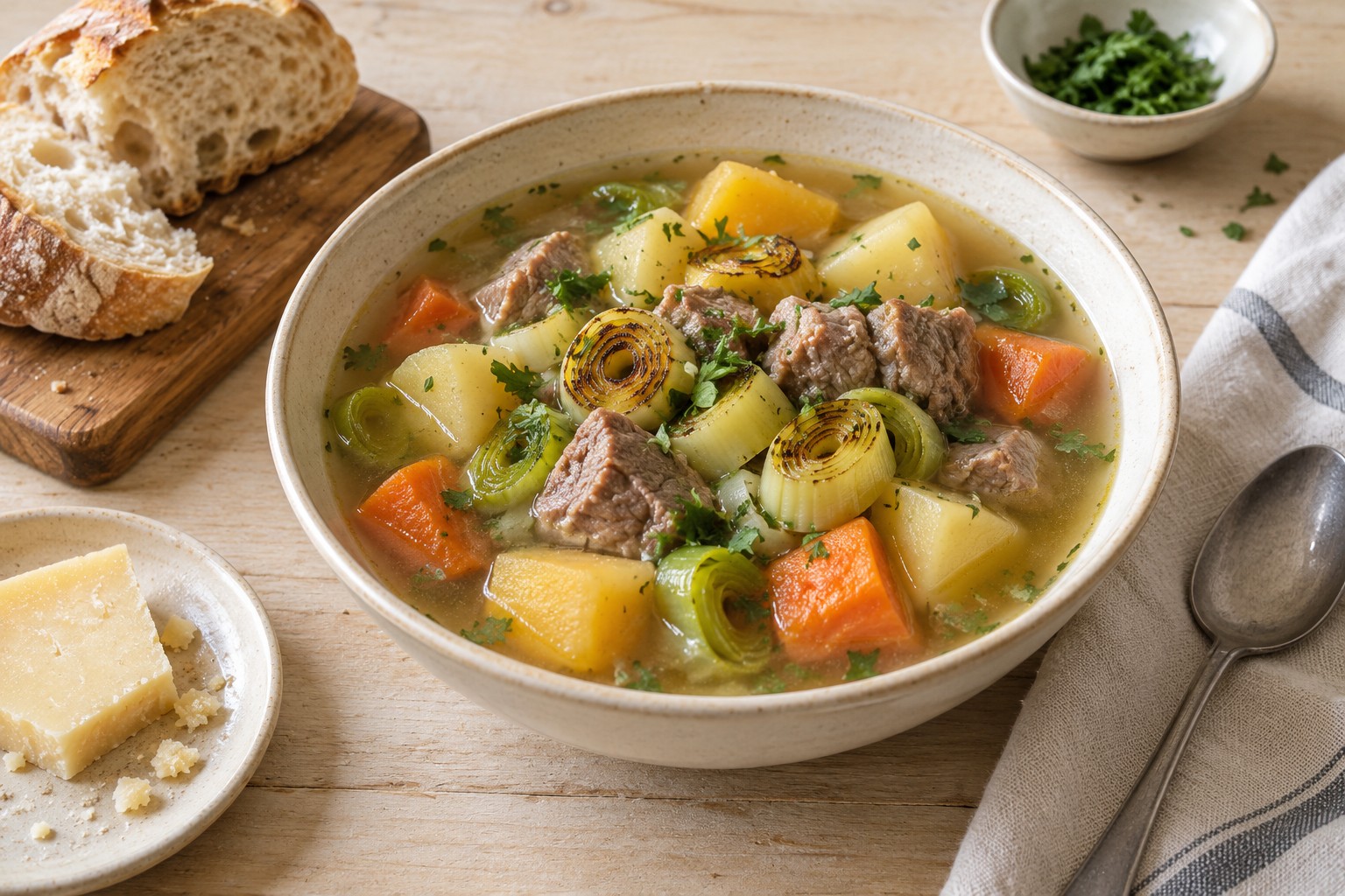 Welsh Cawl with Golden Leeks