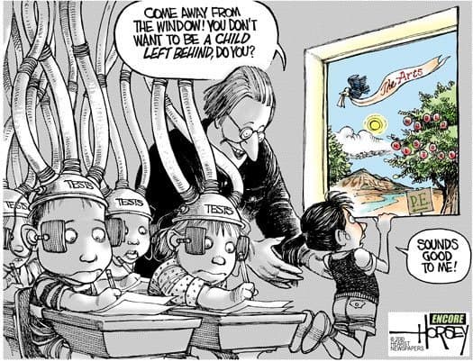 Cartoon illustration of education killing creativity