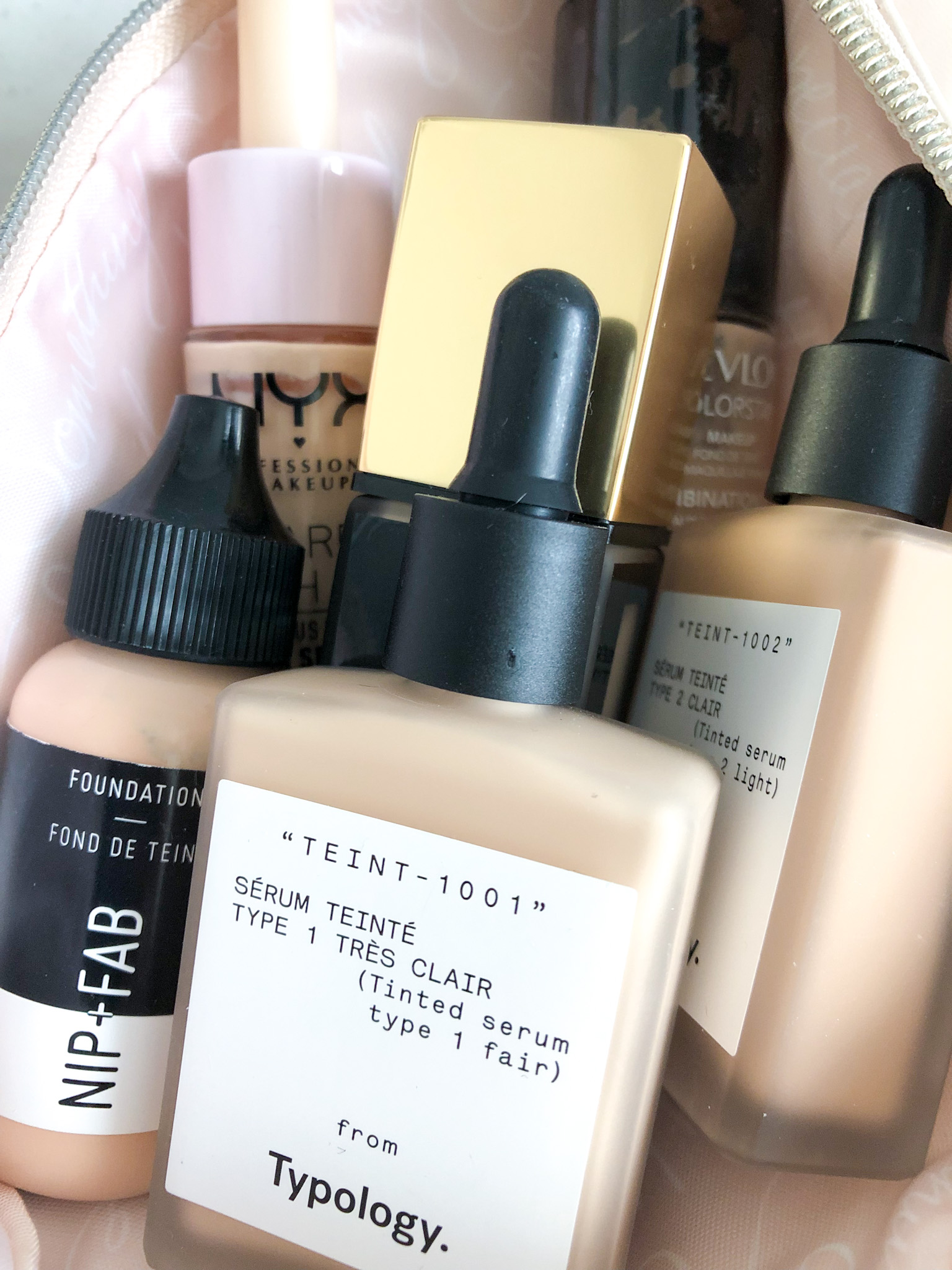 Makeup bag full of foundations