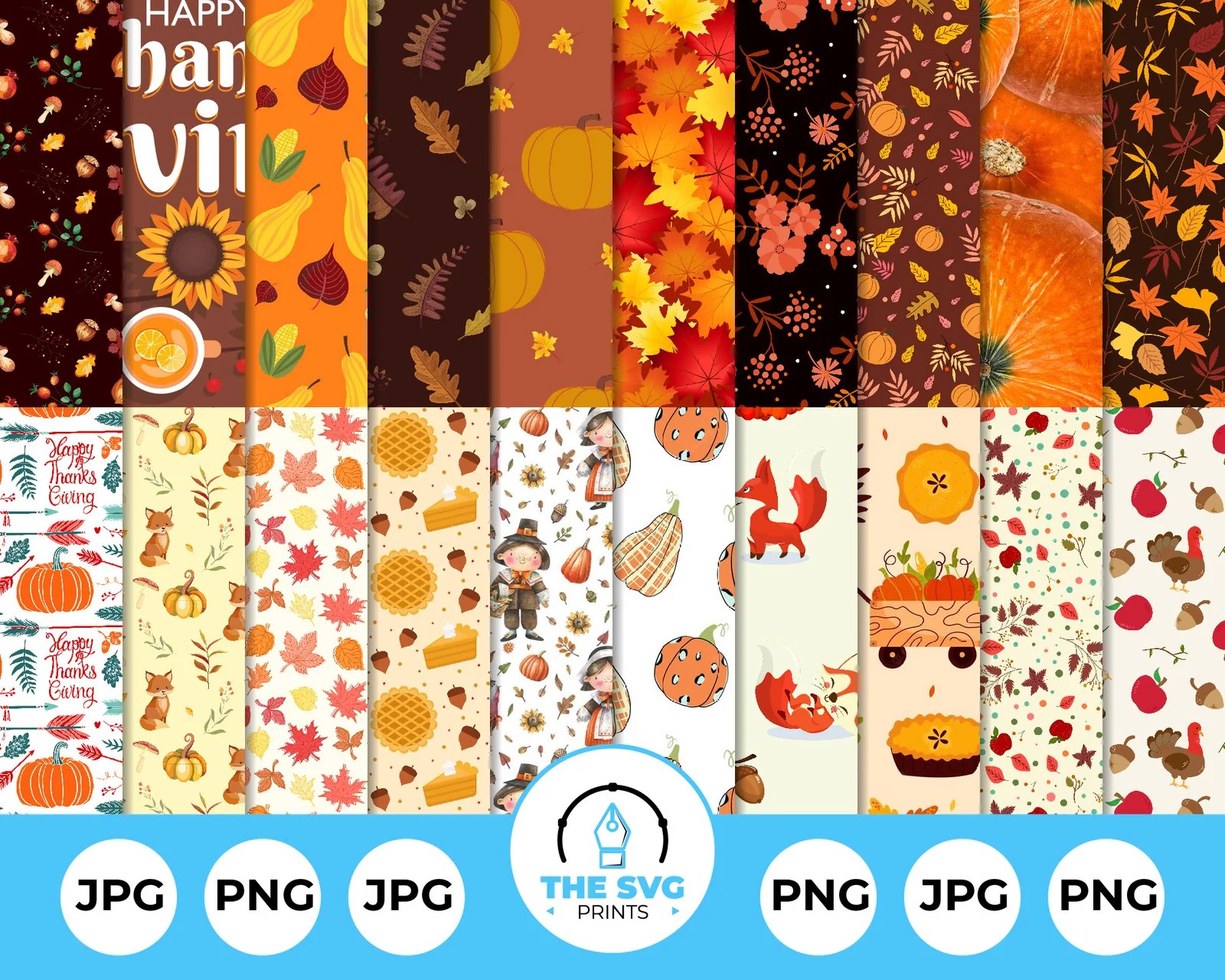 Thanksgiving Digital Paper Bundle-The SVG Prints