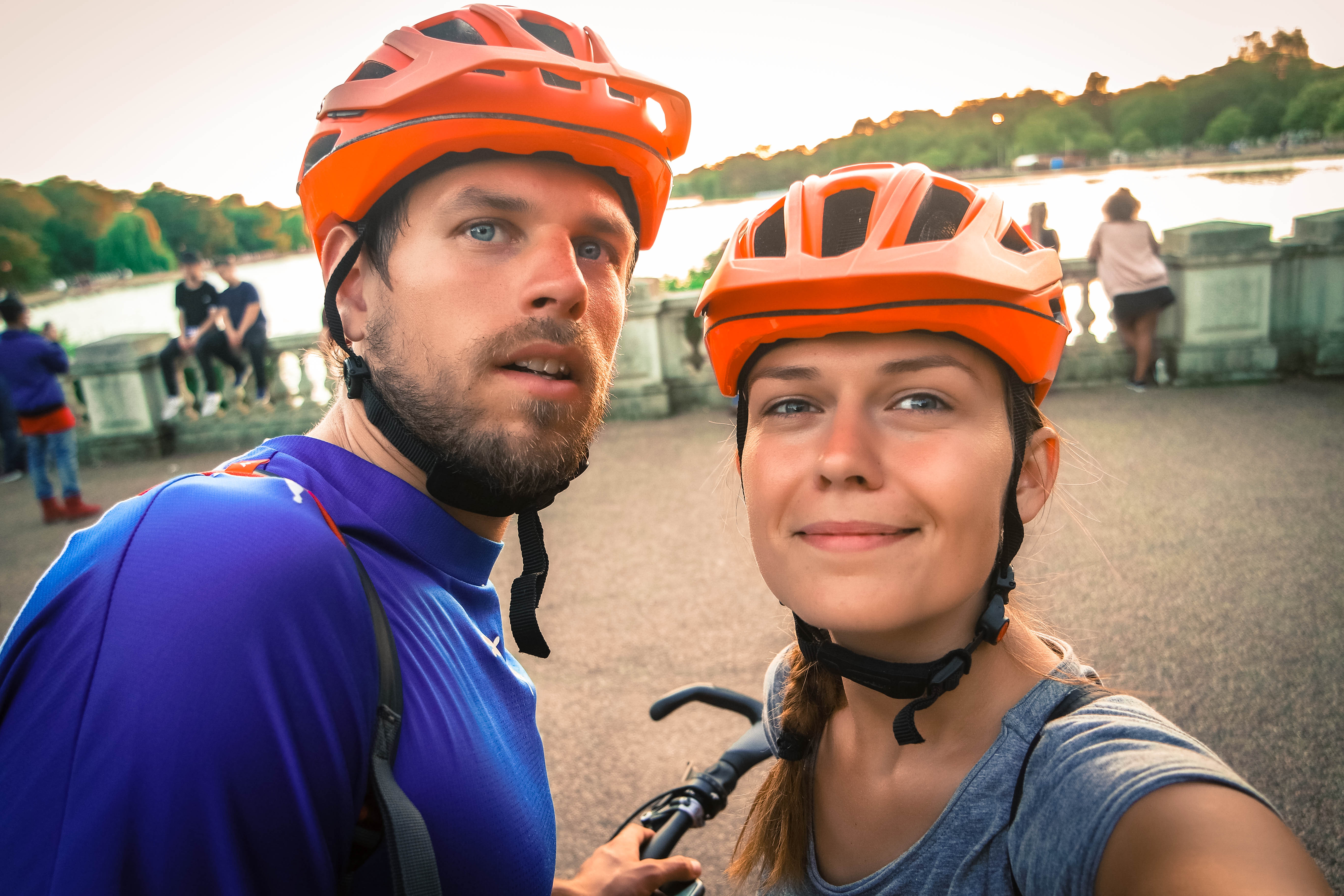 bicycle couple at sunset